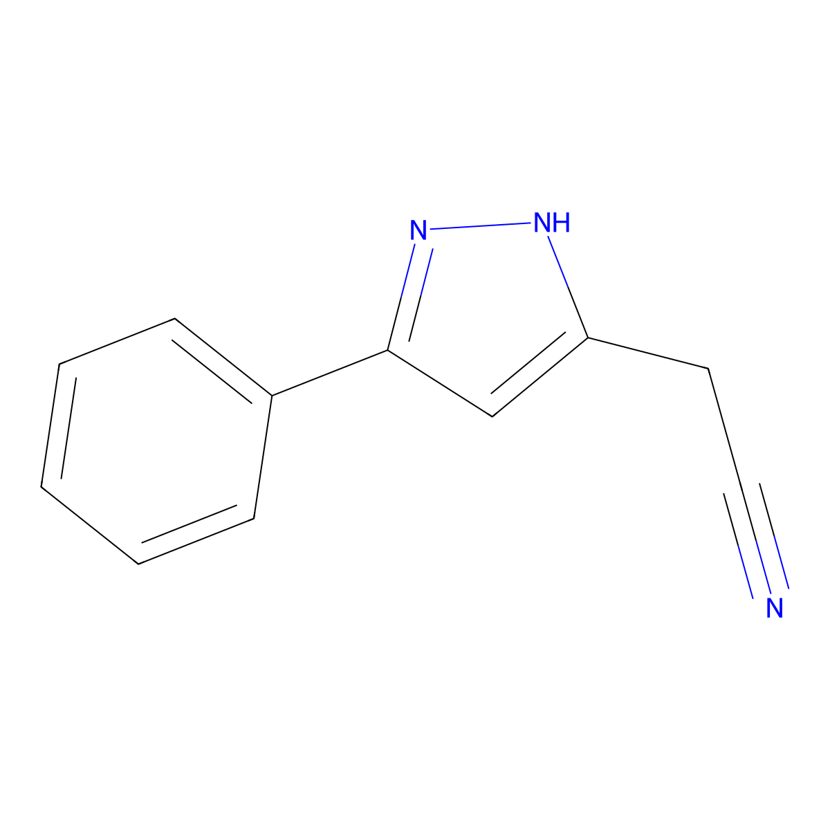 2-(5-phenyl-1H-pyrazol-3-yl)acetonitrile molecular structure, CAS 202129-57-5