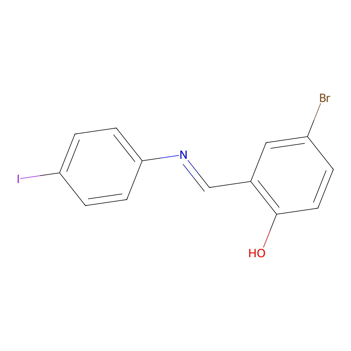 4-Bromo-2-{[(4-iodophenyl)imino]methyl}phenol molecular structure, CAS 202130-69-6