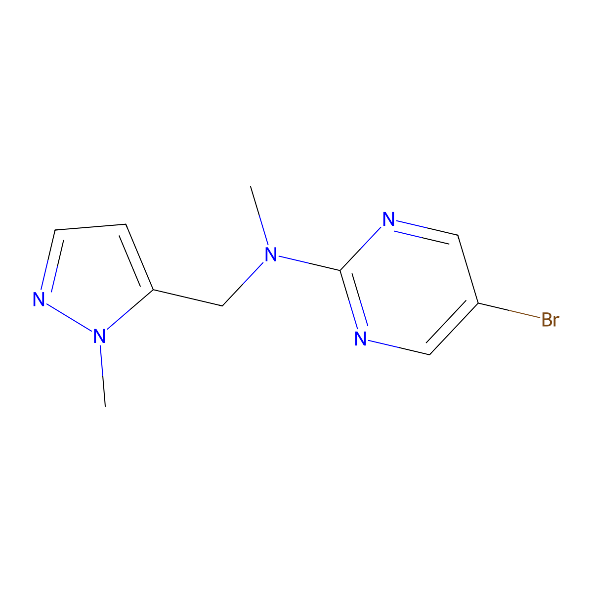 5-bromo-N-methyl-N-((1-methyl-1H-pyrazol-5-yl)methyl)pyrimidin-2-amine molecular structure, CAS 2021851-87-4