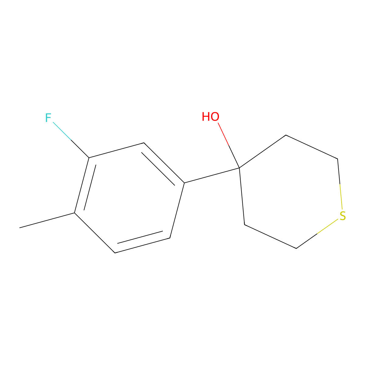 4-(3-Fluoro-4-methylphenyl)tetrahydro-2H-thiopyran-4-ol molecular structure, CAS 2021867-48-9
