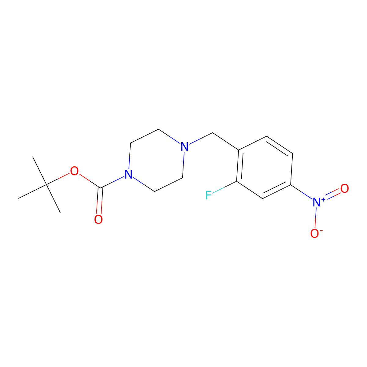 Tert-butyl 4-(2-fluoro-4-nitrobenzyl)piperazine-1-carboxylate molecular structure, CAS 2021876-50-4