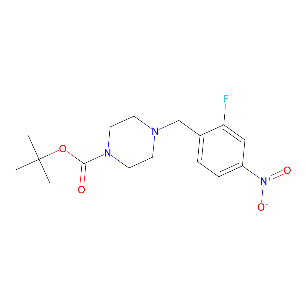 Tert-butyl 4-(2-fluoro-4-nitrobenzyl)piperazine-1-carboxylate molecular structure, CAS 2021876-50-4
