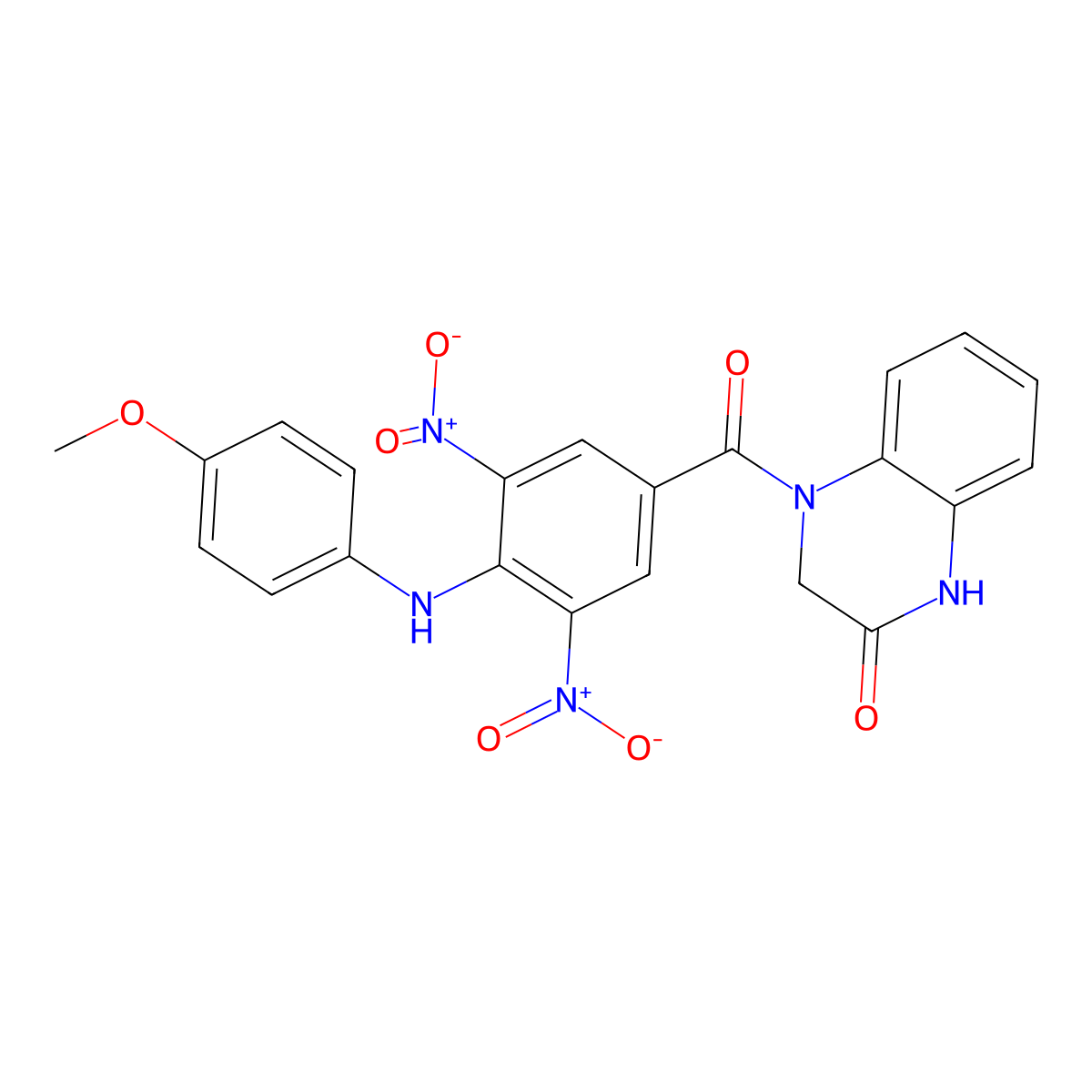 4-[4-(4-Methoxyanilino)-3,5-dinitrobenzoyl]-1,3-dihydroquinoxalin-2-one molecular structure, CAS 202192-55-0