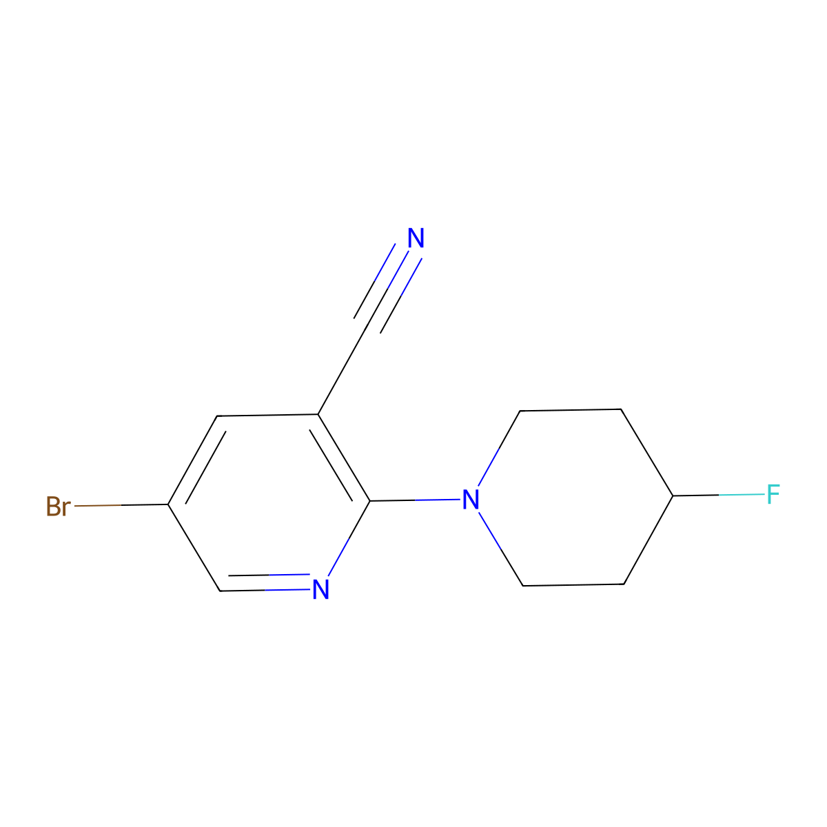 5-Bromo-2-(4-fluoropiperidin-1-yl)pyridine-3-carbonitrile molecular structure, CAS 2022252-83-9
