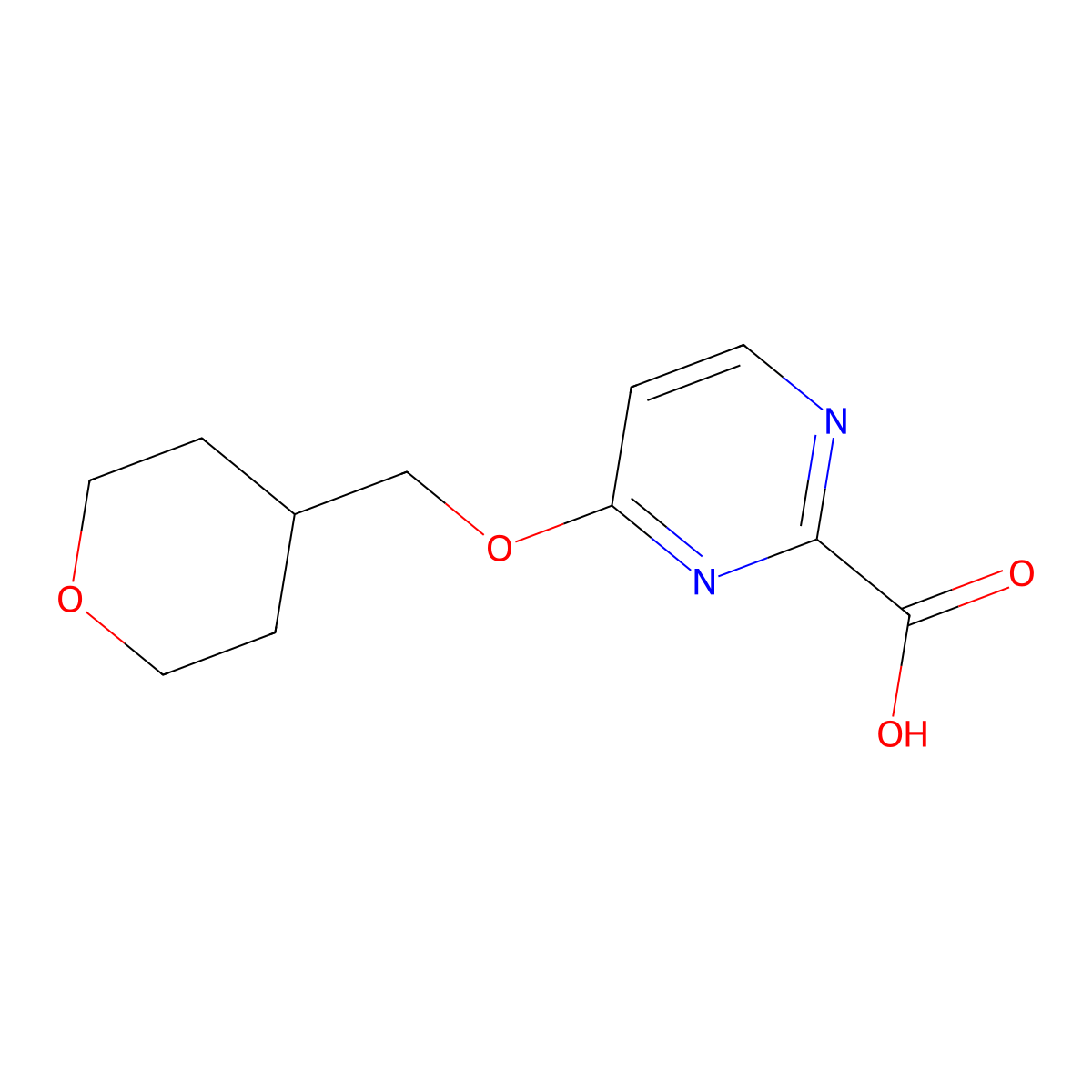 4-[(Tetrahydro-2H-pyran-4-yl)methoxy]pyrimidine-2-carboxylic acid molecular structure, CAS 2022284-73-5