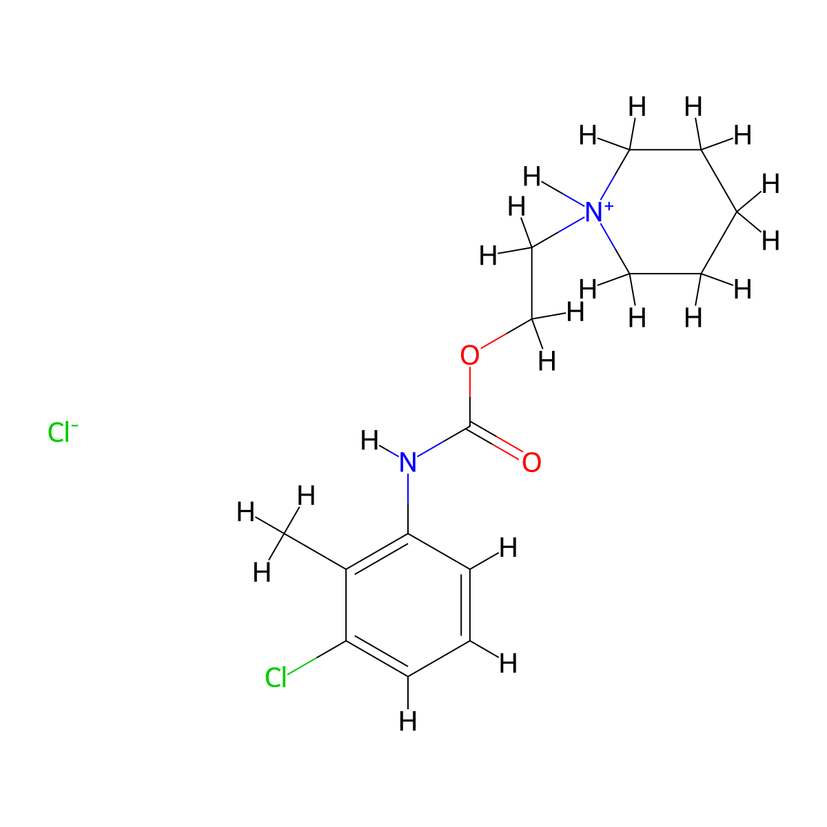 Carbanilic acid, 3-chloro-2-methyl-, 2-piperidinoethyl ester, hydrochloride molecular structure, CAS 20224-18-4