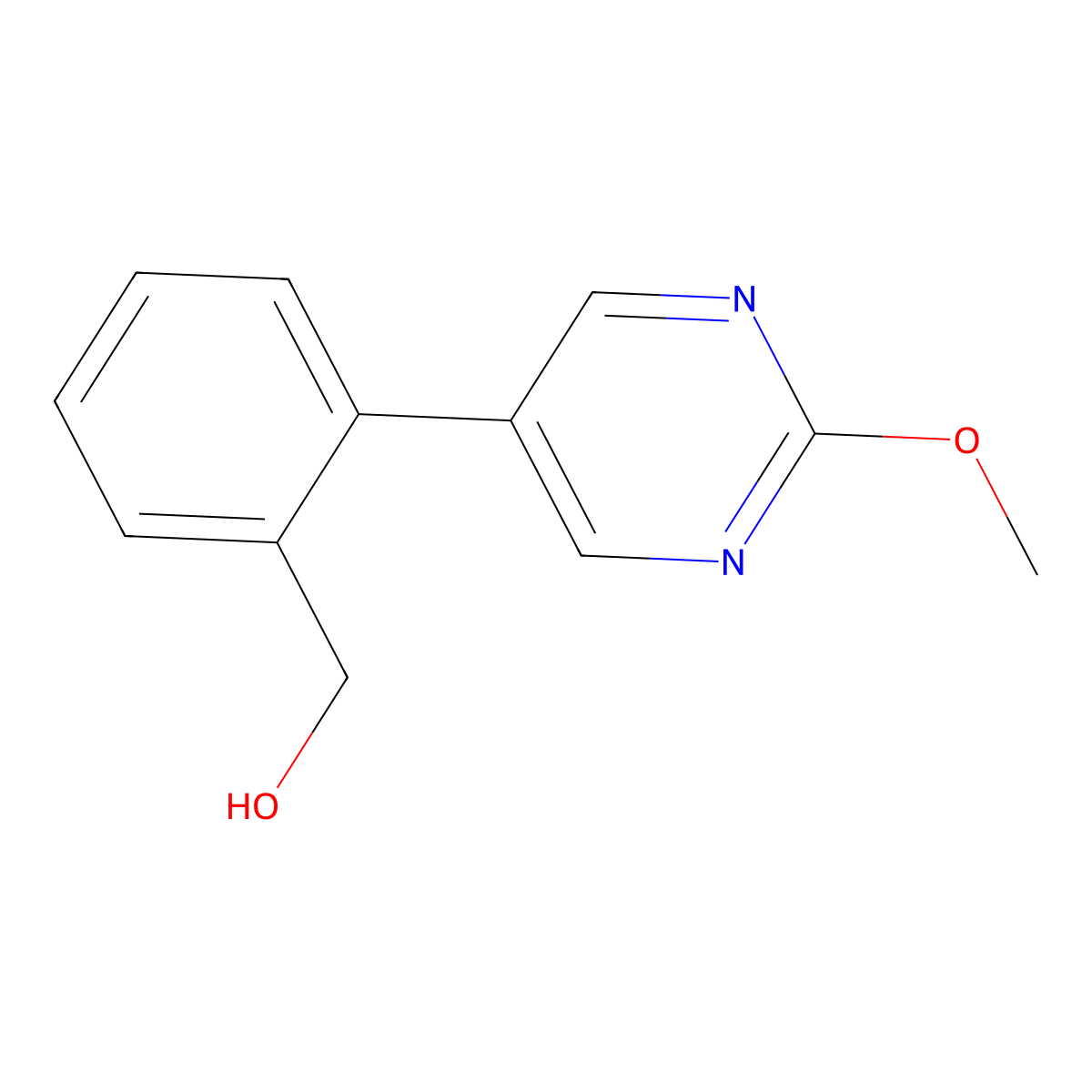 2-(2-Methoxy-5-pyrimidinyl)benzenemethanol molecular structure, CAS 2022528-54-5