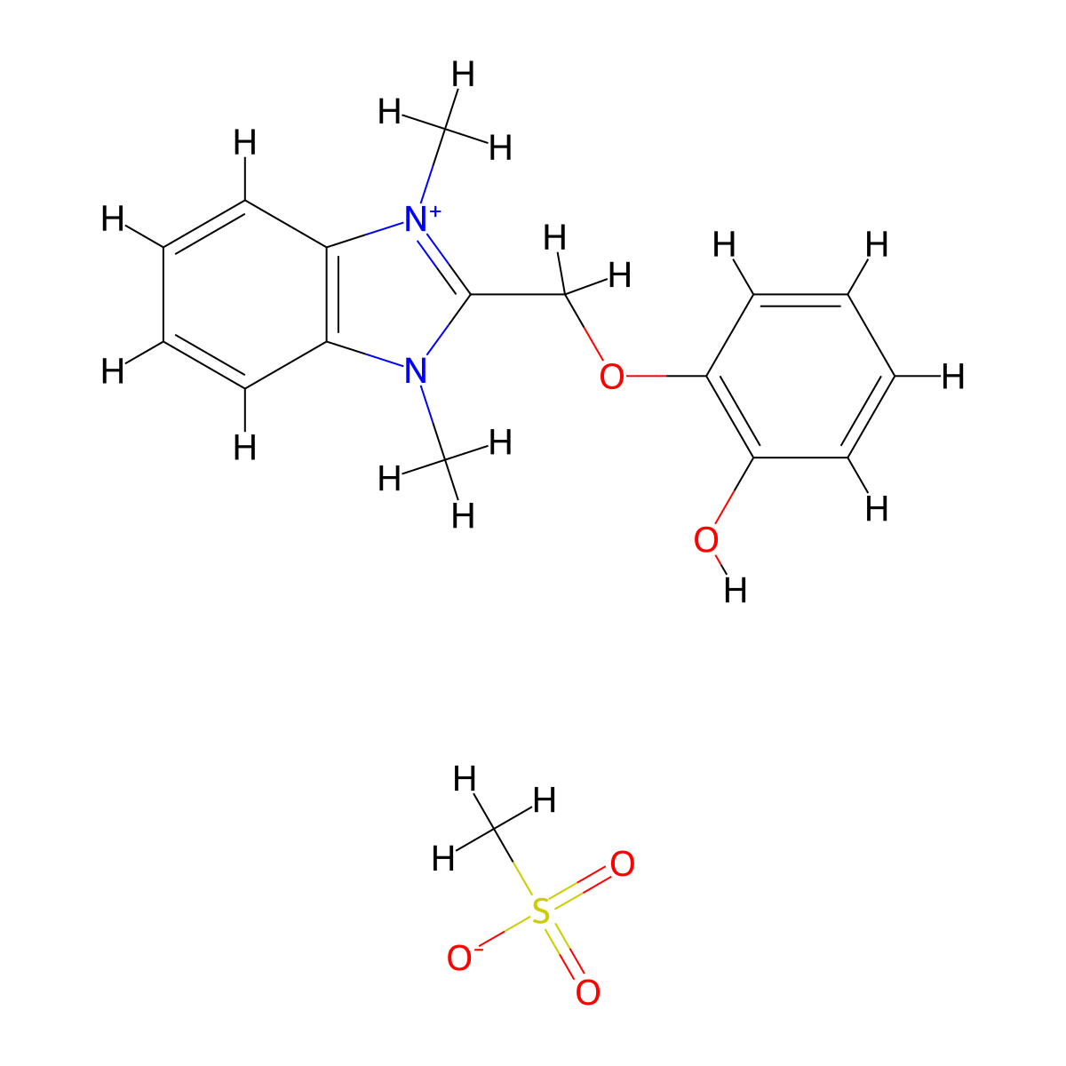 2-(2-hydroxyphenoxymethyl)-1,3-dimethyl-1H-1,3-benzodiazol-3-ium methanesulfonate molecular structure, CAS 202264-28-6