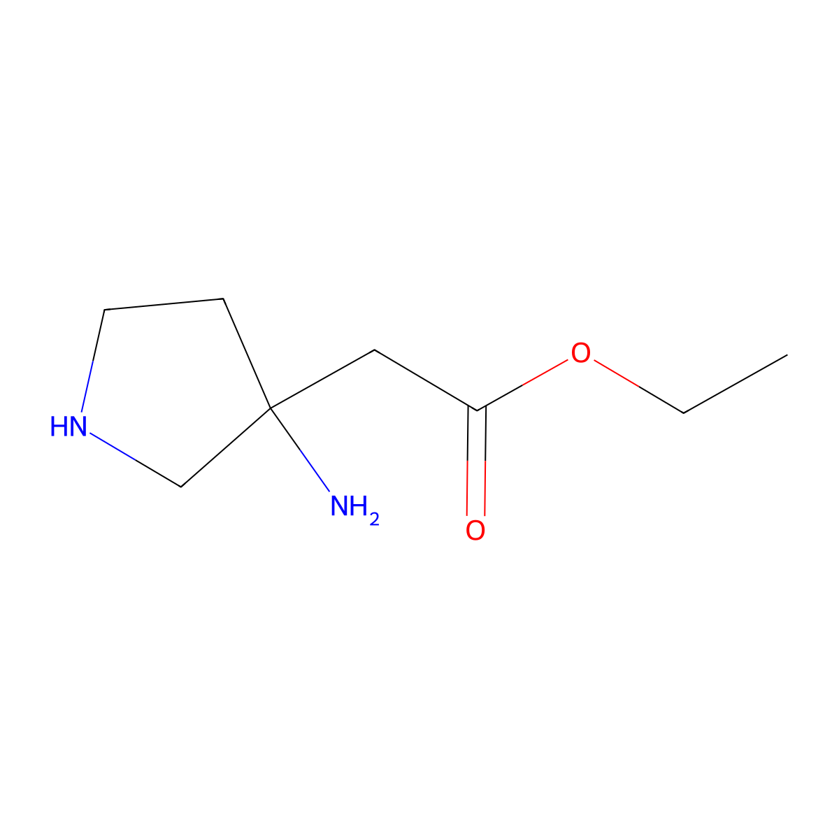 Ethyl 2-(3-aminopyrrolidin-3-yl)acetate molecular structure, CAS 2022694-25-1