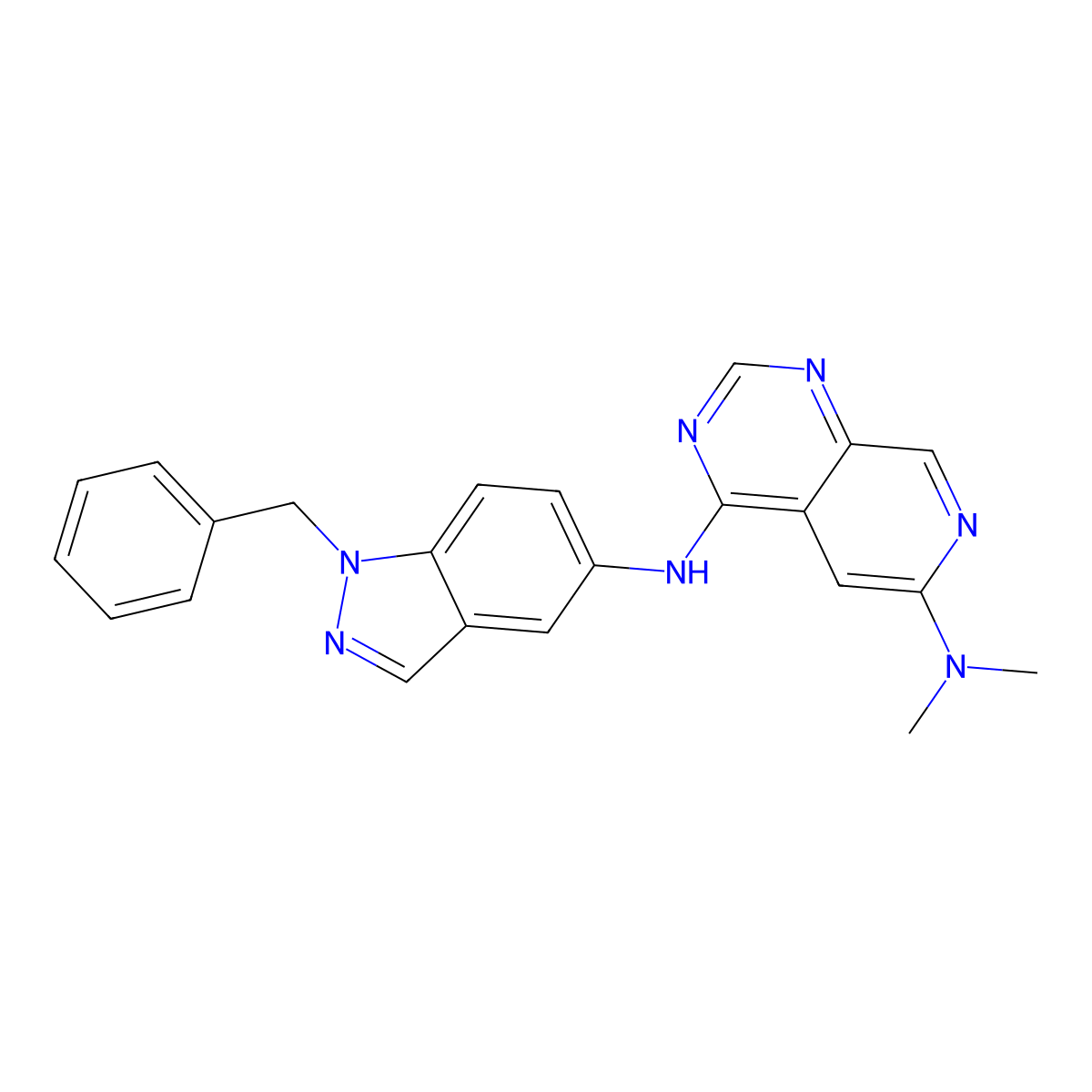 N6,N6-dimethyl-N4-[1-(phenylmethyl)-5-indazolyl]pyrido[3,4-d]pyrimidine-4,6-diamine molecular structure, CAS 202272-68-2