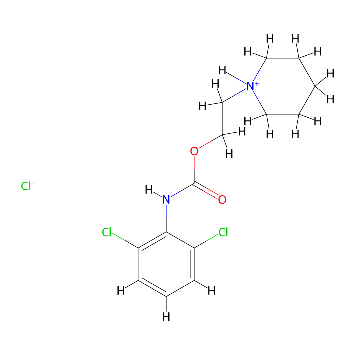 2-(Piperidin-1-yl)ethyl hydrogen (2,6-dichlorophenyl)carbonimidate--hydrogen chloride (1/1) molecular structure, CAS 20228-95-9