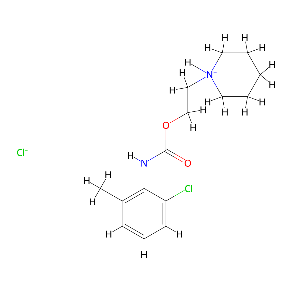 Carbanilic acid, 2-chloro-6-methyl-, 2-piperidinoethyl ester, hydrochloride molecular structure, CAS 20228-98-2
