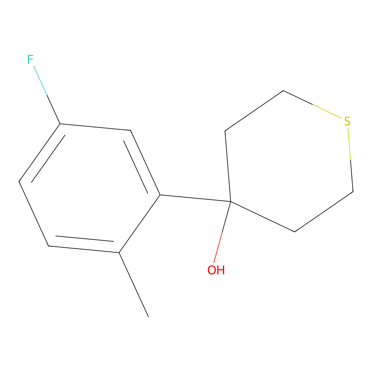 4-(5-Fluoro-2-methylphenyl)tetrahydro-2H-thiopyran-4-ol molecular structure, CAS 2022896-10-0