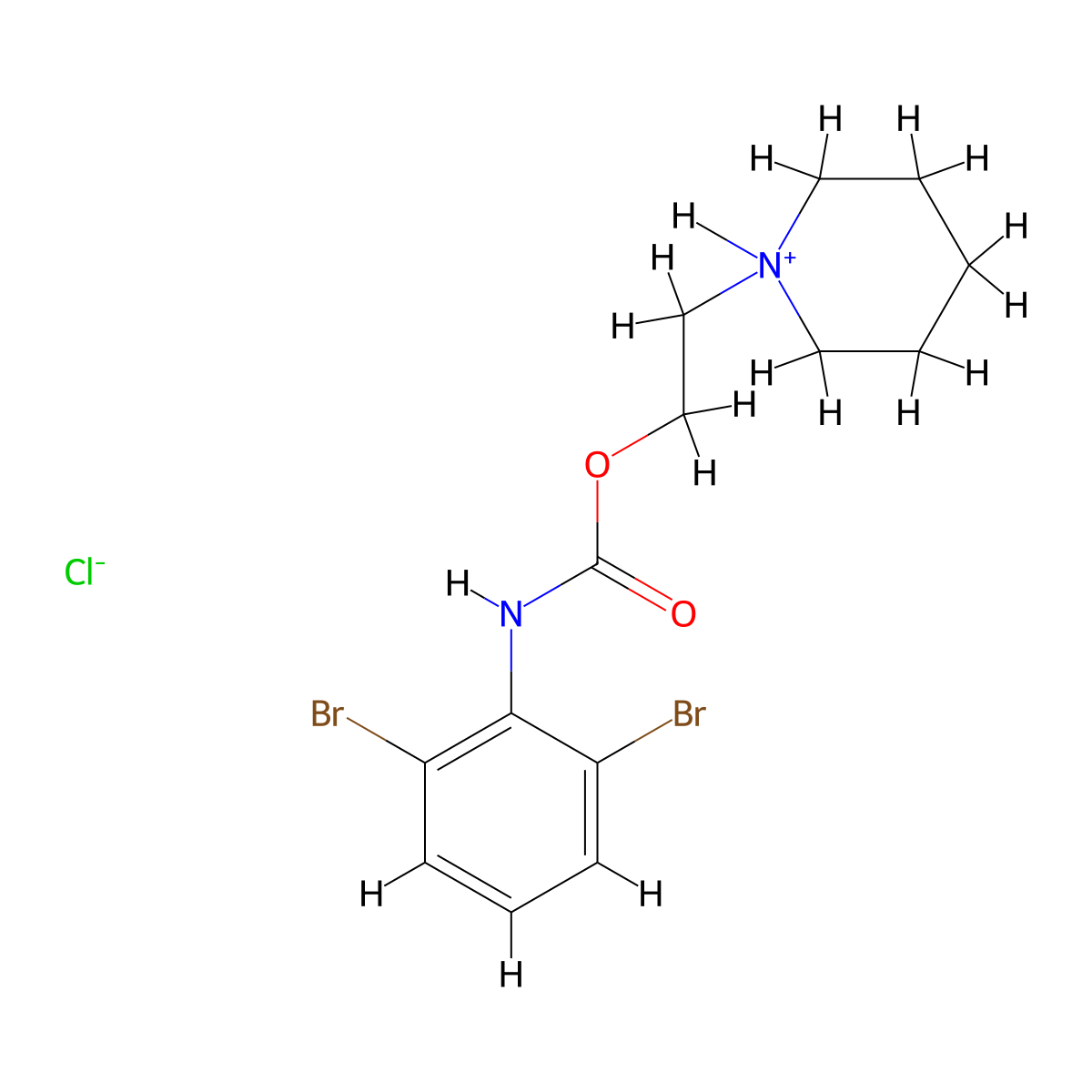 2-(Piperidin-1-yl)ethyl hydrogen (2,6-dibromophenyl)carbonimidate--hydrogen chloride (1/1) molecular structure, CAS 20229-07-6
