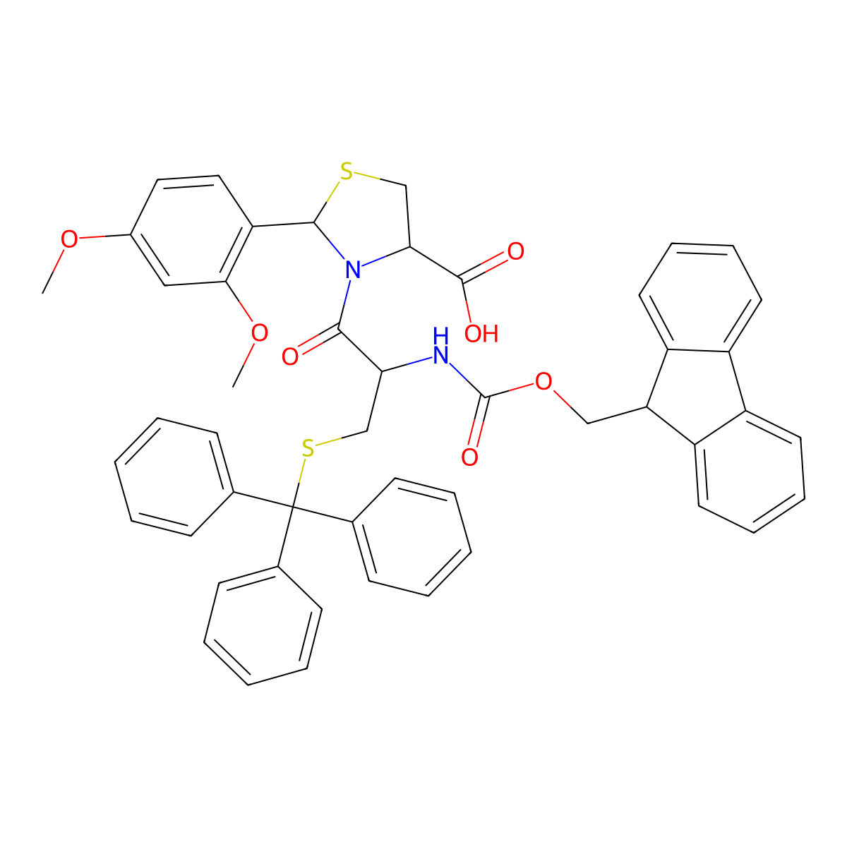 Fmoc-Cys(Trt)-Cys(Psi(Dmp,H)pro)-OH molecular structure, CAS 2022956-75-6
