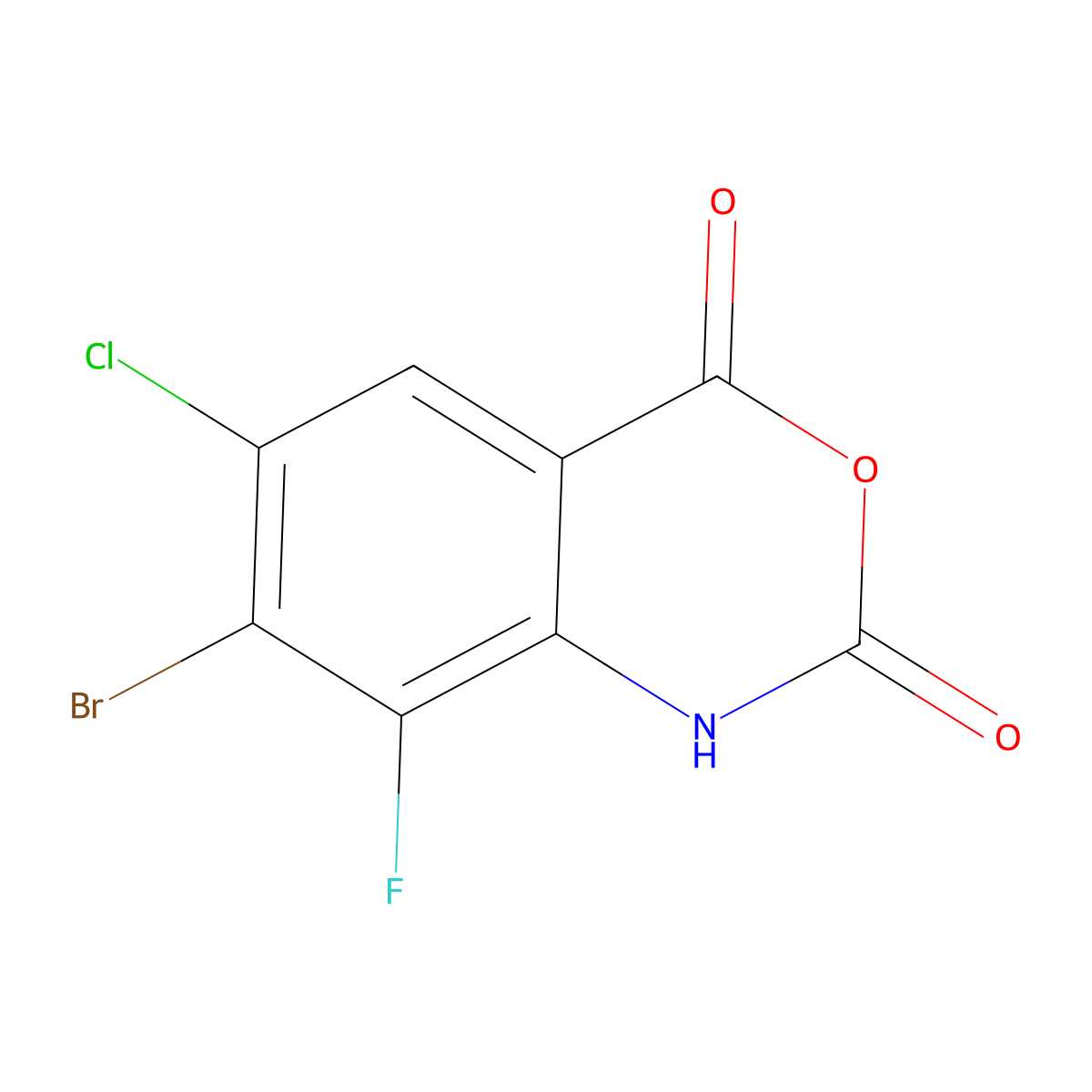7-Bromo-6-chloro-8-fluoro-2,4-dihydro-1H-3,1-benzoxazine-2,4-dione molecular structure, CAS 2022976-00-5