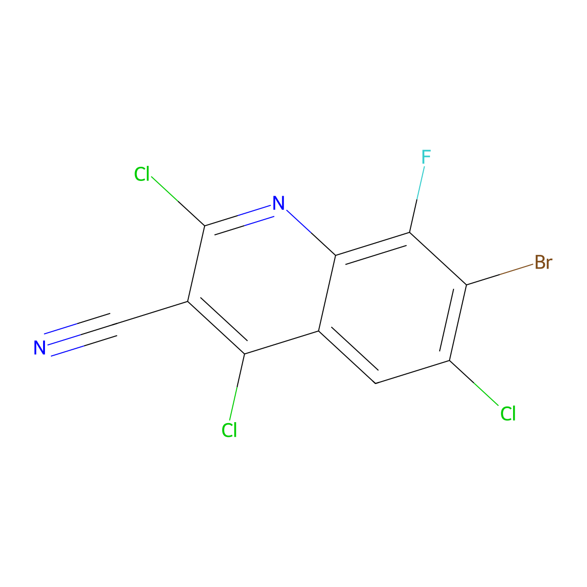 7-Bromo-2,4,6-trichloro-8-fluoroquinoline-3-carbonitrile molecular structure, CAS 2022976-02-7