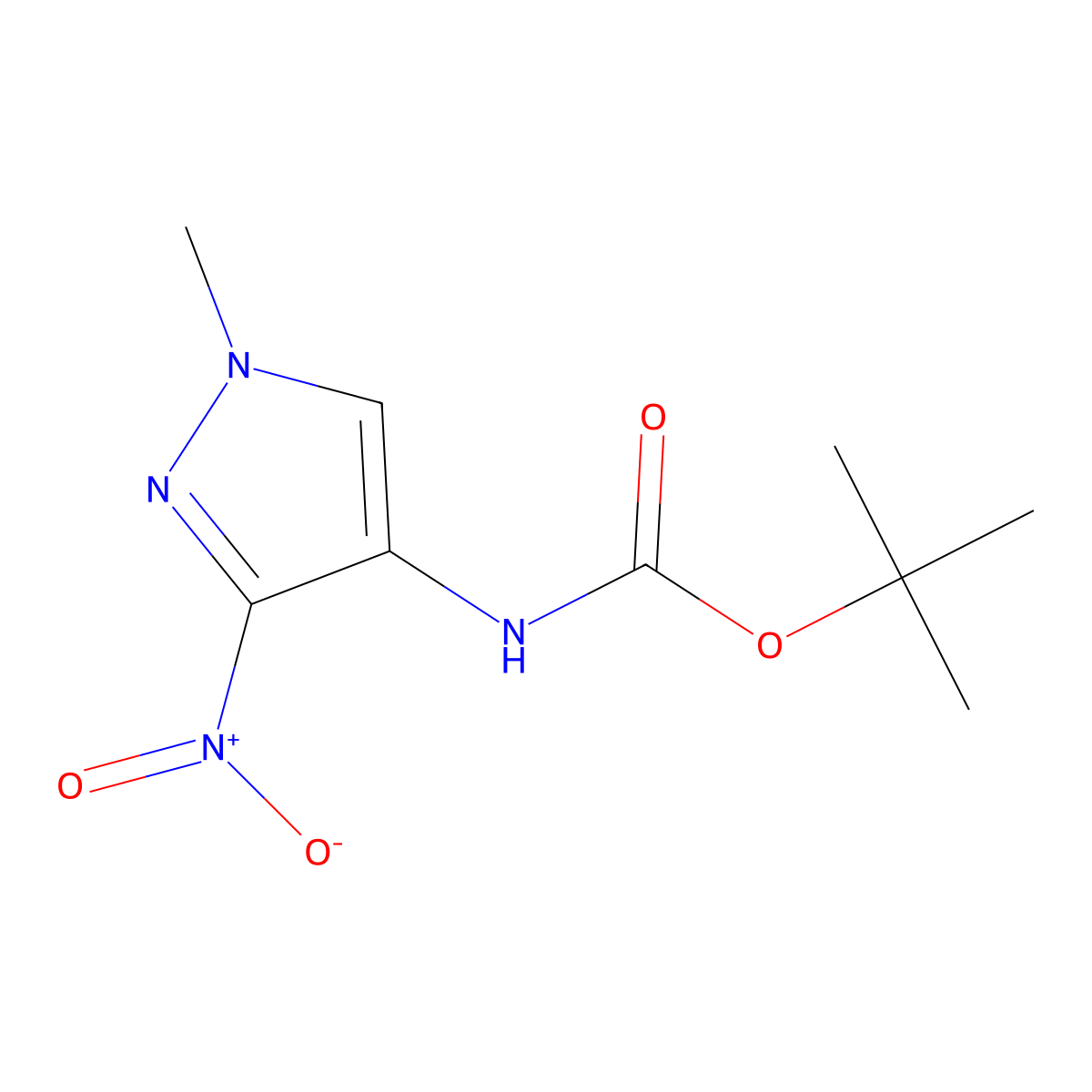 tert-butyl (1-methyl-3-nitro-1H-pyrazol-4-yl)carbamate molecular structure, CAS 2023002-70-0
