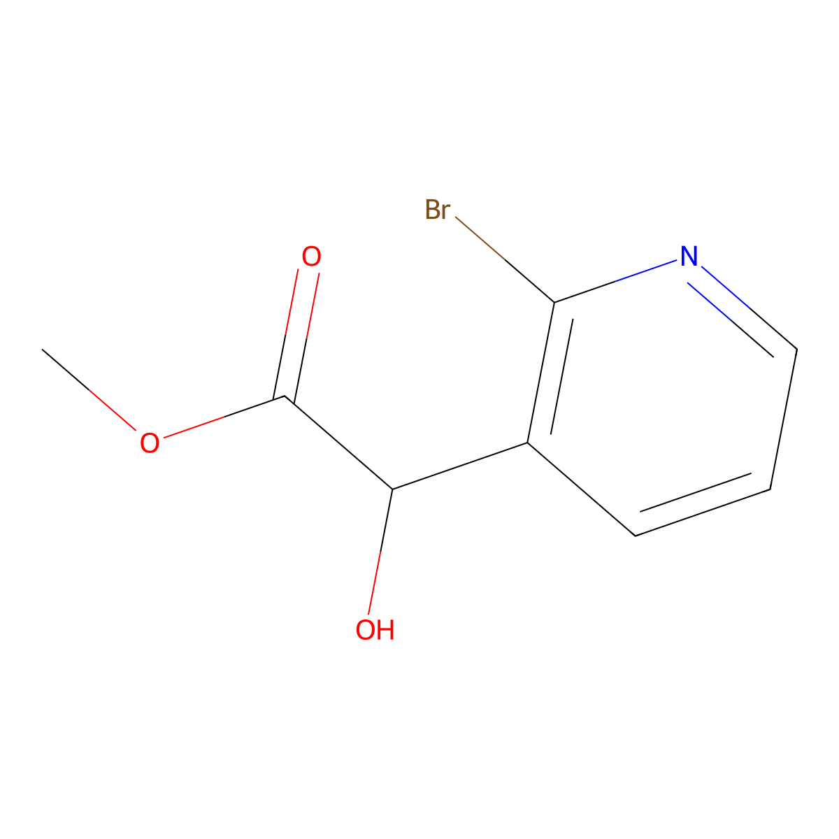 Methyl 2-(2-bromopyridin-3-yl)-2-hydroxyacetate molecular structure, CAS 2023141-36-6