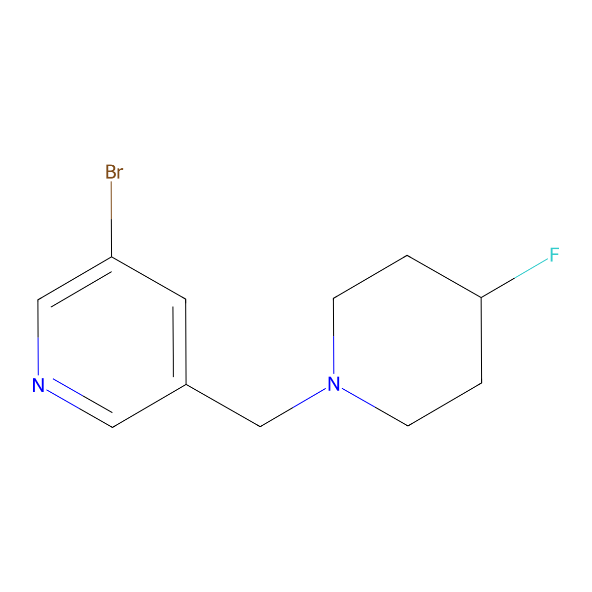 3-Bromo-5-[(4-fluoropiperidin-1-yl)methyl]pyridine molecular structure, CAS 2023186-26-5