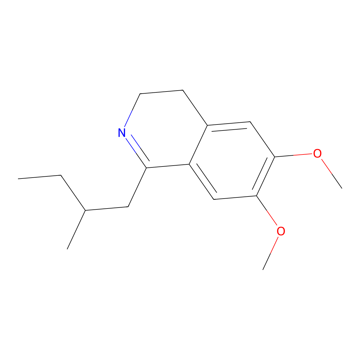Isoquinoline, 3,4-dihydro-6,7-dimethoxy-1-(2-methylbutyl)- molecular structure, CAS 20232-65-9