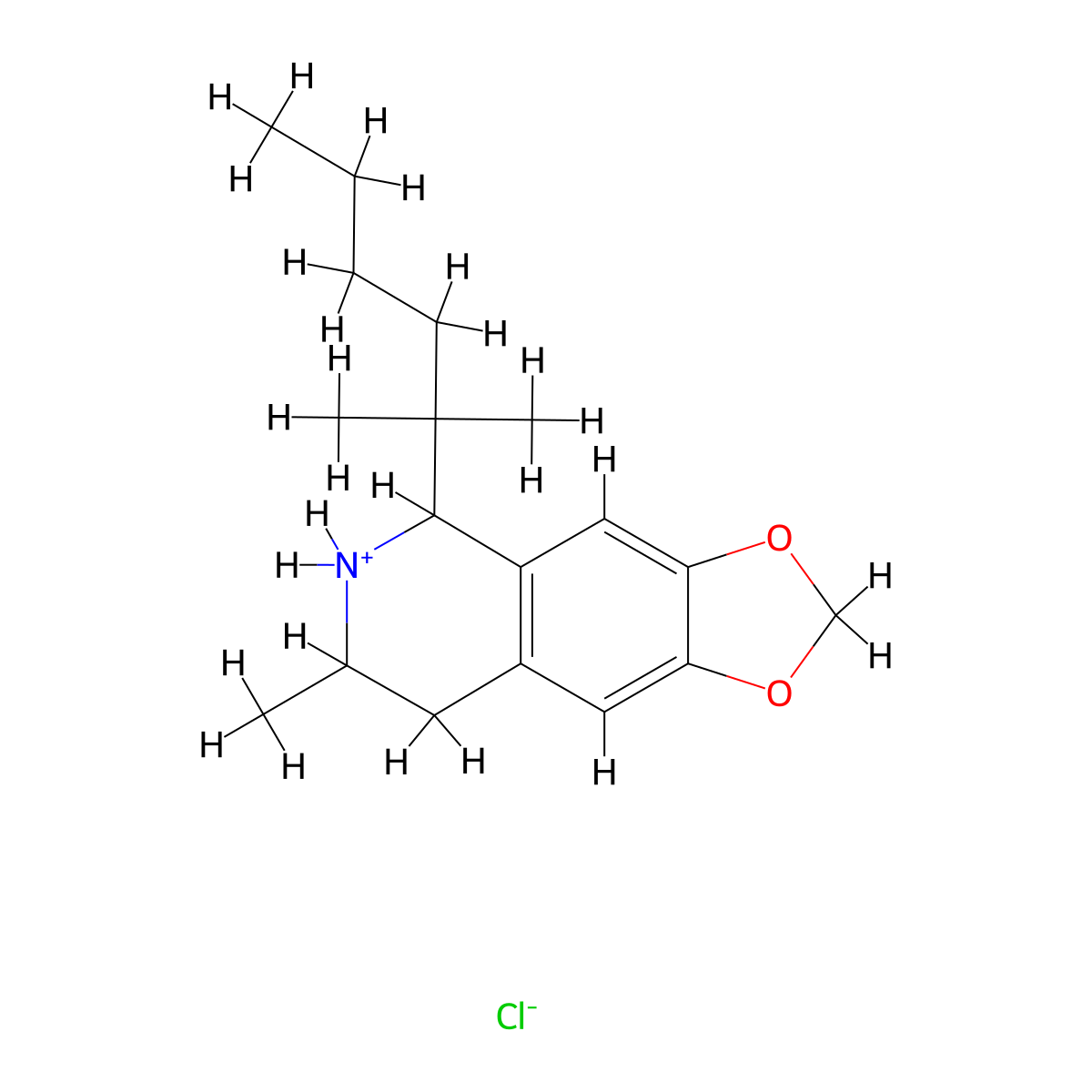 1,3-Dioxolo(4,5-g)isoquinoline, 5,6,7,8-tetrahydro-5-(1,1-dimethylpentyl)-7-methyl-, hydrochloride molecular structure, CAS 20233-00-5