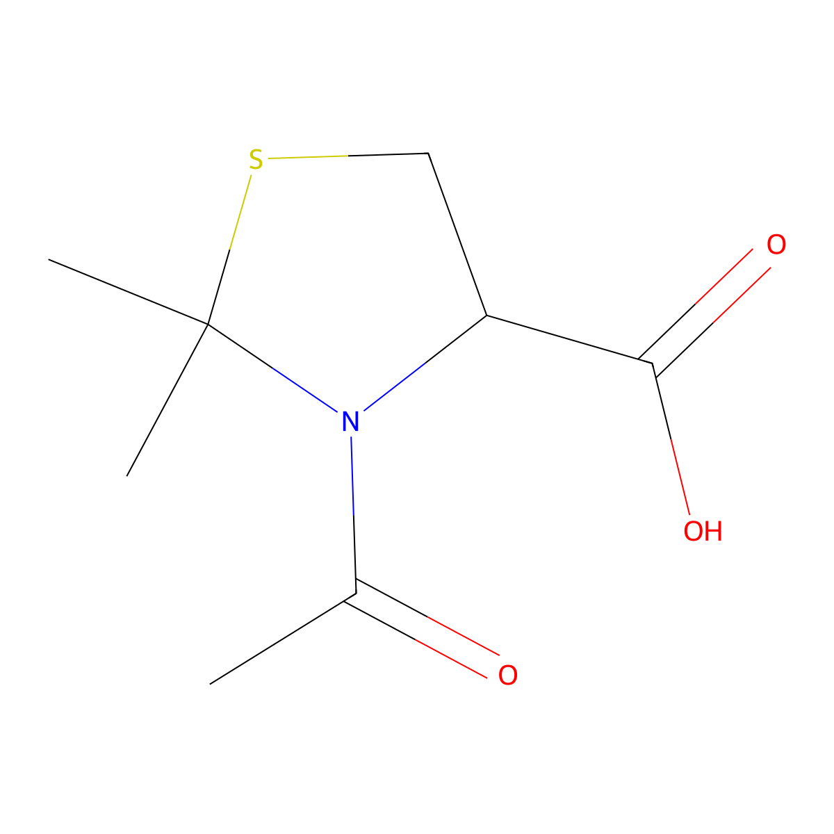 3-Acetyl-2,2-dimethyl-1,3-thiazolidine-4-carboxylic acid molecular structure, CAS 202332-14-7