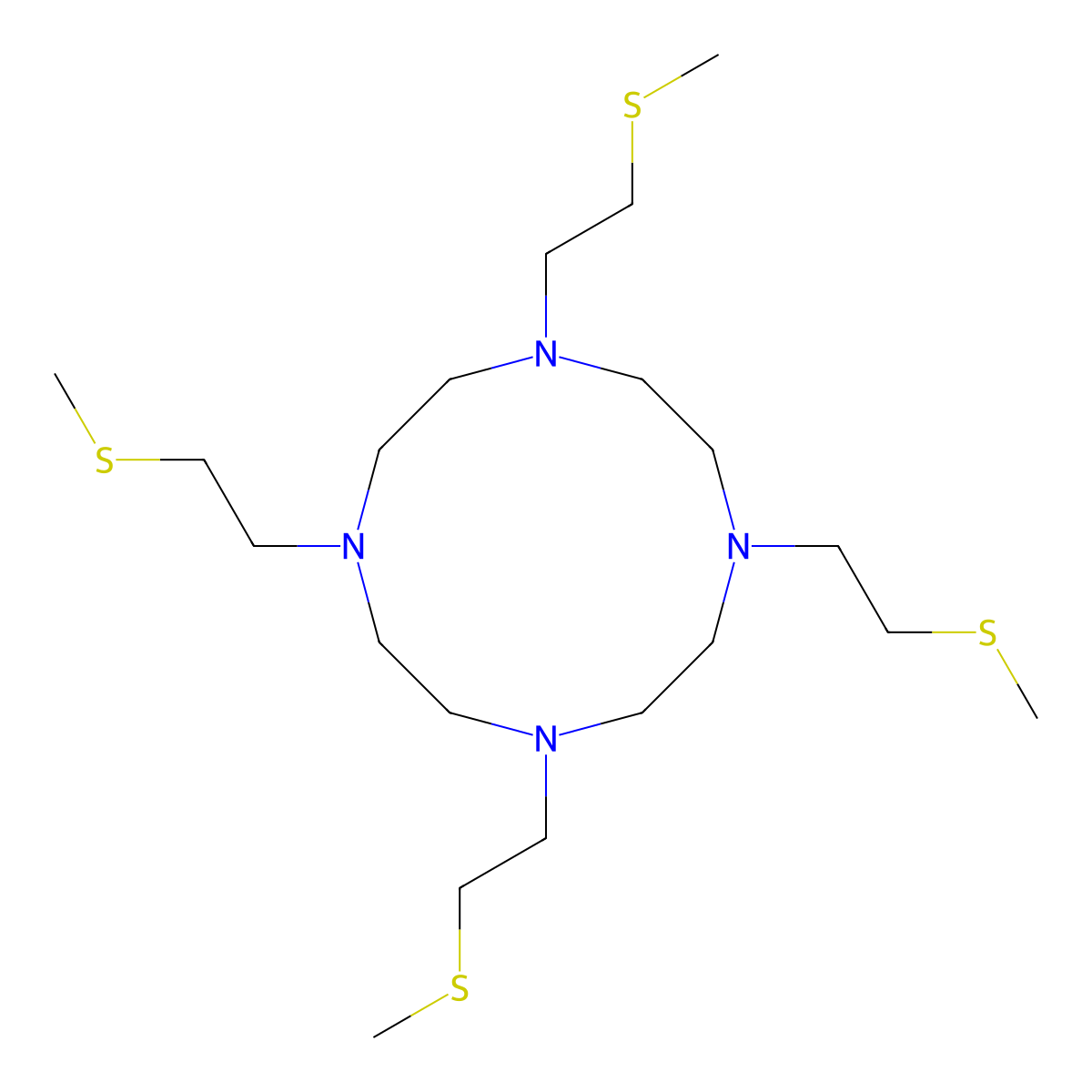 1,4,7,10-Tetrakis(2-(methylthio)ethyl)-1,4,7,10-tetraazacyclododecane molecular structure, CAS 202334-68-7