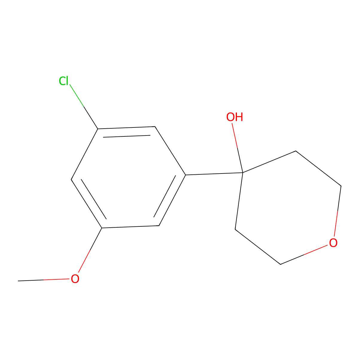 4-(3-chloro-5-methoxyphenyl)tetrahydro-2H-pyran-4-ol molecular structure, CAS 2023346-28-1