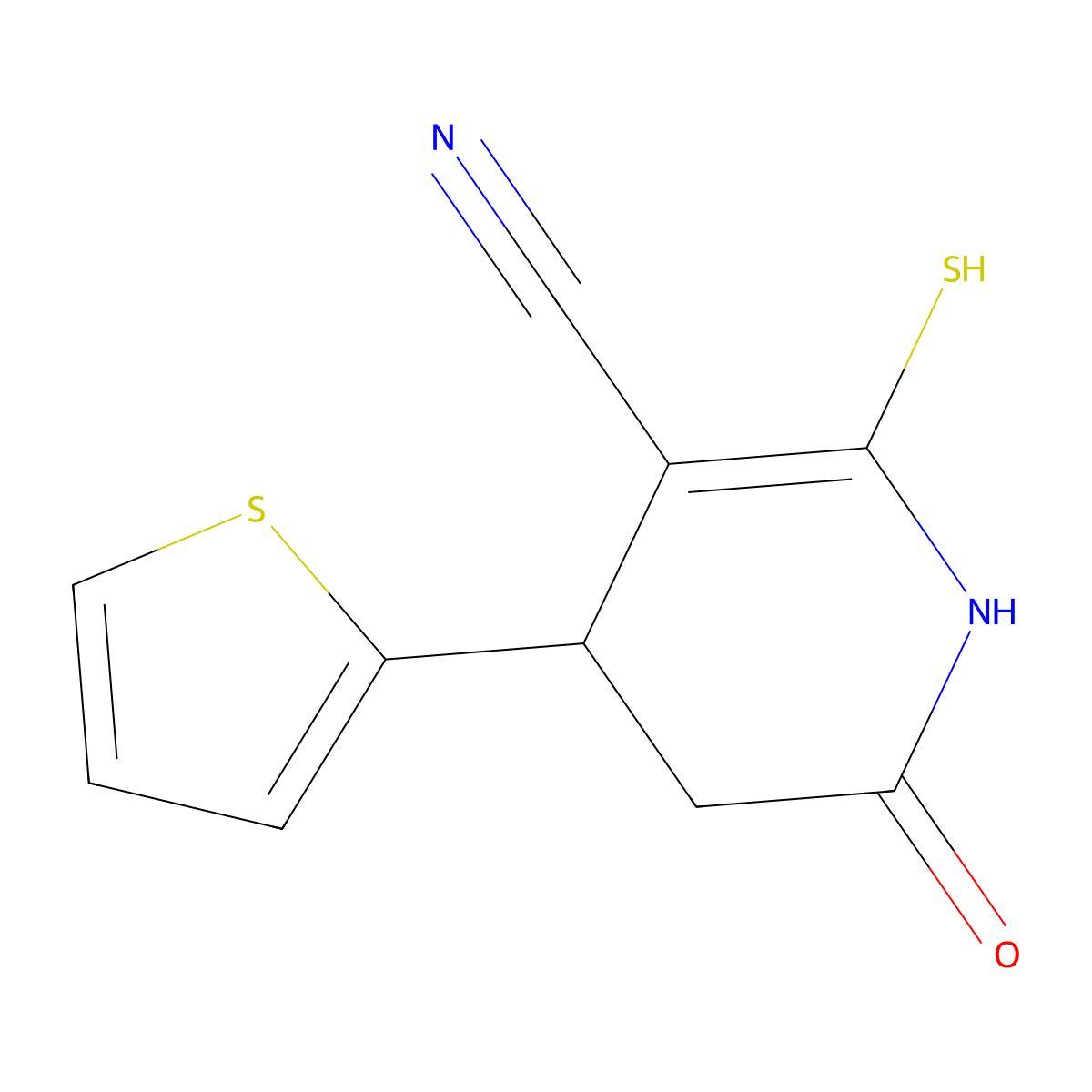 2-oxo-6-sulfanyl-4-thiophen-2-yl-3,4-dihydro-1H-pyridine-5-carbonitrile molecular structure, CAS 202349-60-8
