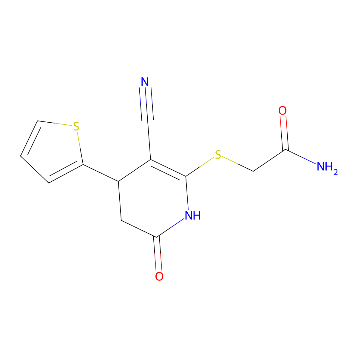2-[(5-cyano-2-oxo-4-thiophen-2-yl-3,4-dihydro-1H-pyridin-6-yl)sulfanyl]acetamide molecular structure, CAS 202349-81-3