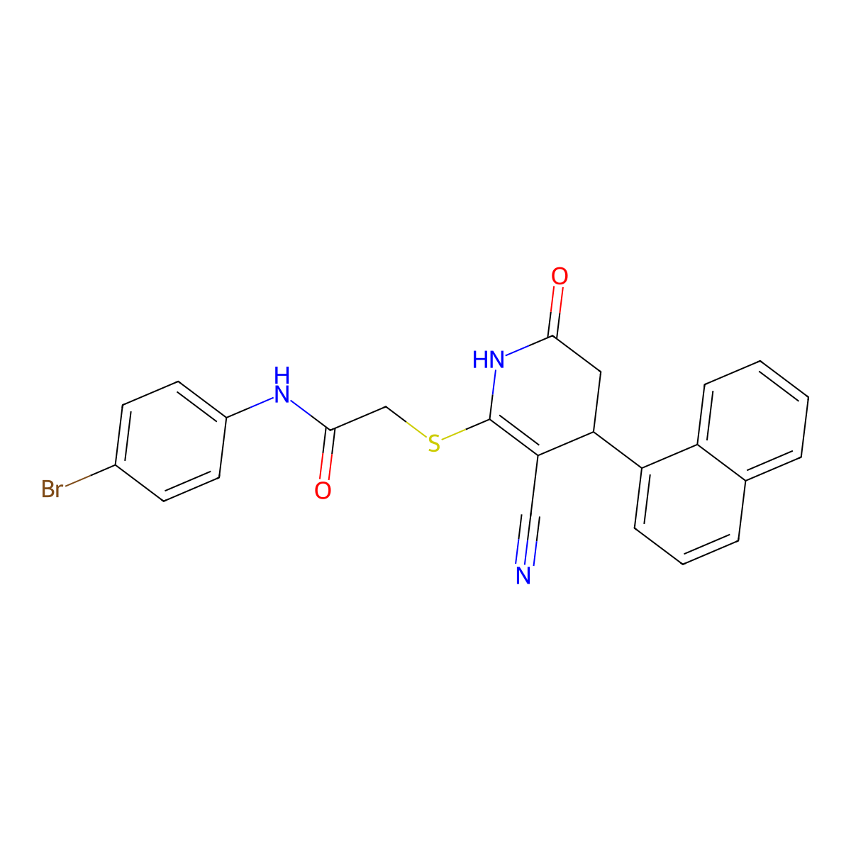 N-(4-bromophenyl)-2-{[3-cyano-4-(naphthalen-1-yl)-6-oxo-1,4,5,6-tetrahydropyridin-2-yl]sulfanyl}acetamide molecular structure, CAS 202349-83-5