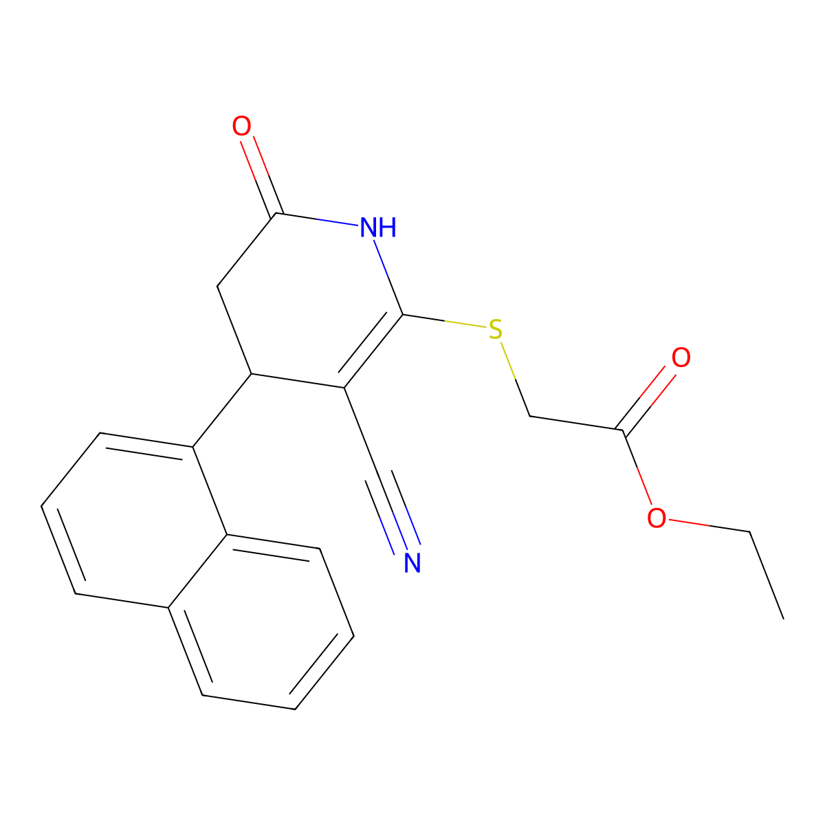 ethyl 2-[(5-cyano-4-naphthalen-1-yl-2-oxo-3,4-dihydro-1H-pyridin-6-yl)sulfanyl]acetate molecular structure, CAS 202349-87-9