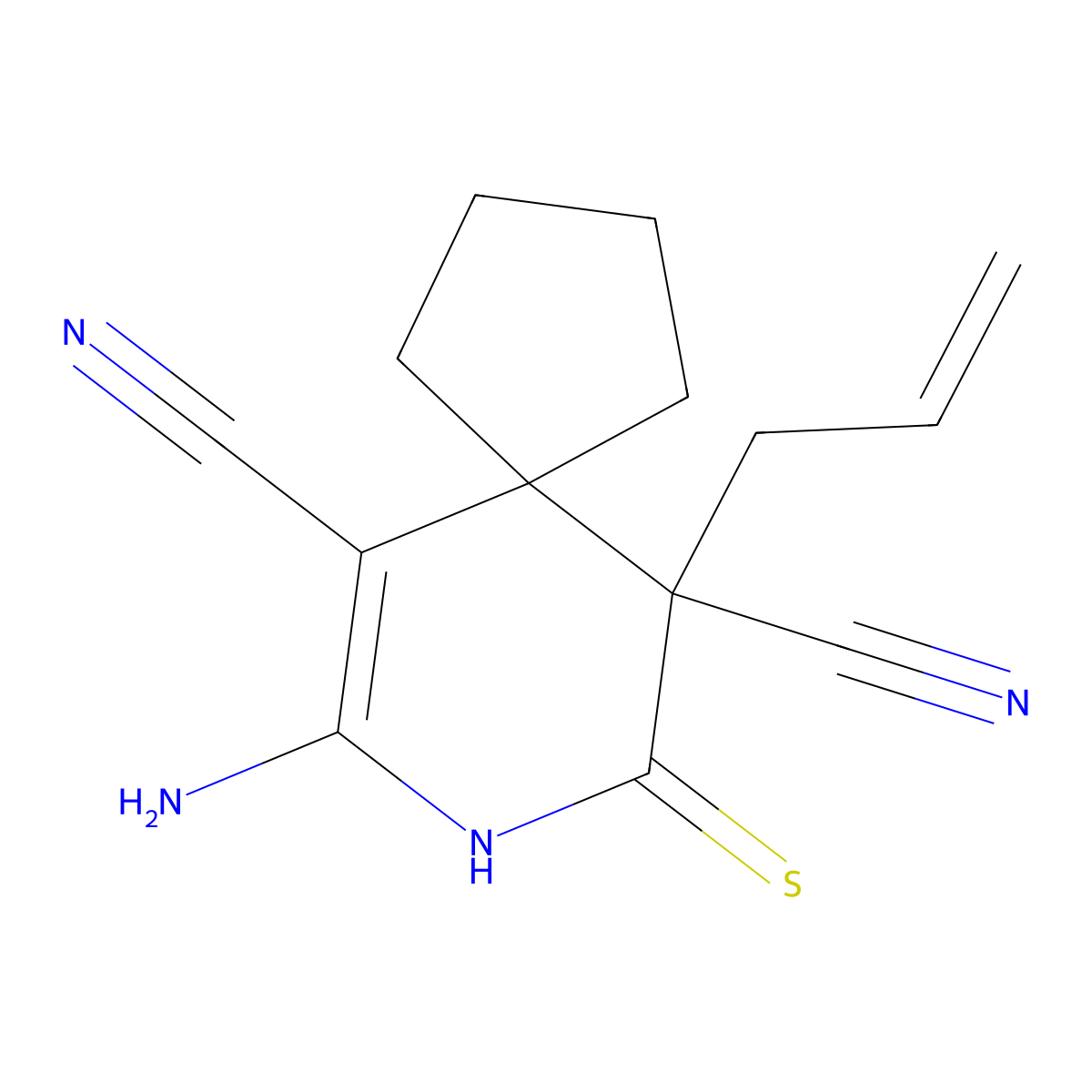 7-Amino-10-prop-2-enyl-9-sulfanylidene-8-azaspiro[4.5]dec-6-ene-6,10-dicarbonitrile molecular structure, CAS 202350-11-6
