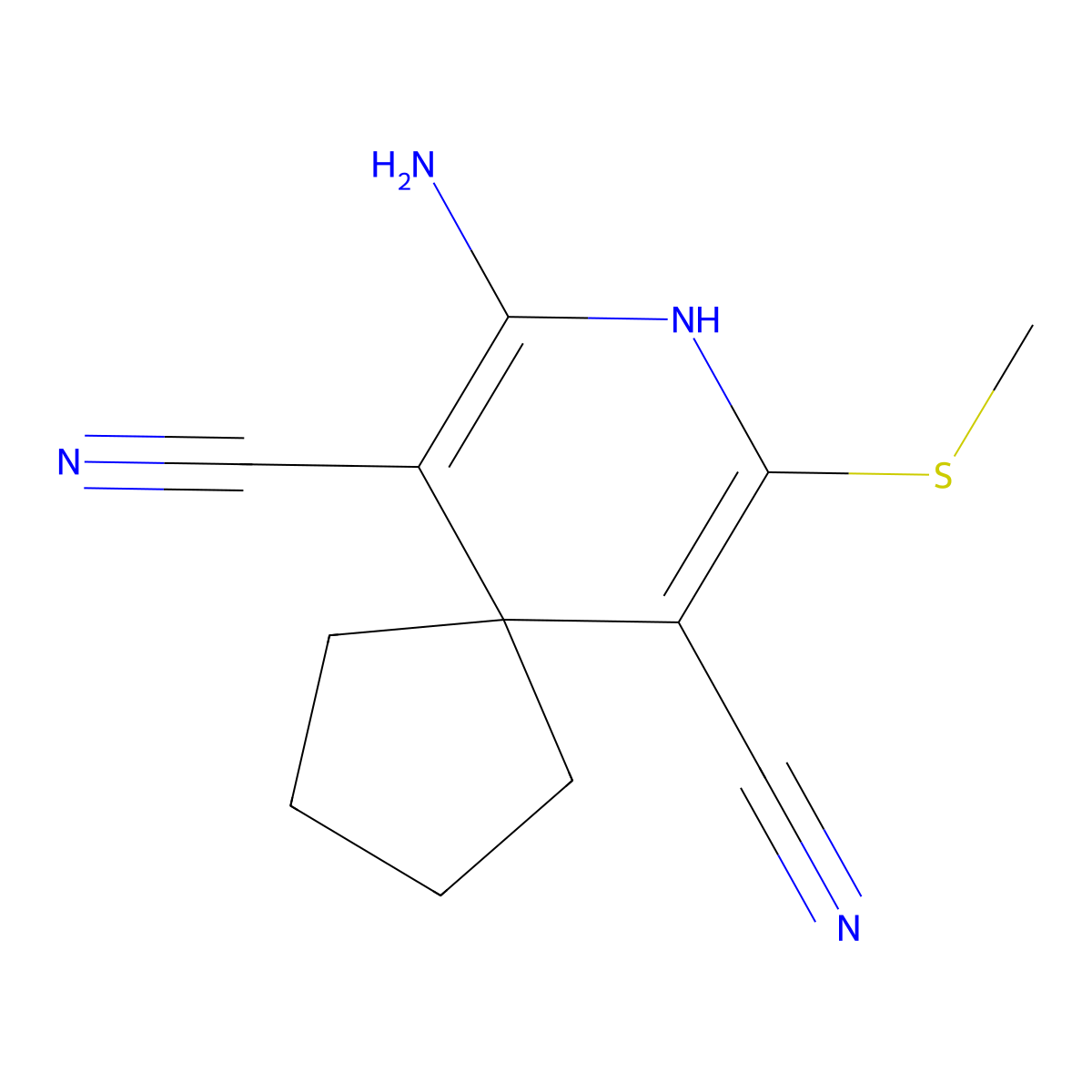7-Amino-9-methylsulfanyl-8-azaspiro[4.5]deca-6,9-diene-6,10-dicarbonitrile molecular structure, CAS 202350-14-9