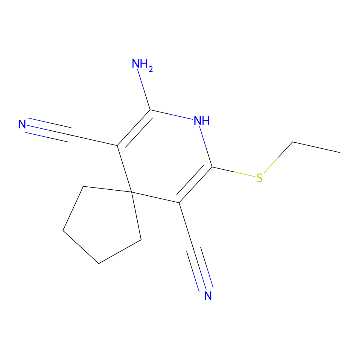 7-Amino-9-ethylsulfanyl-8-azaspiro[4.5]deca-6,9-diene-6,10-dicarbonitrile molecular structure, CAS 202350-22-9