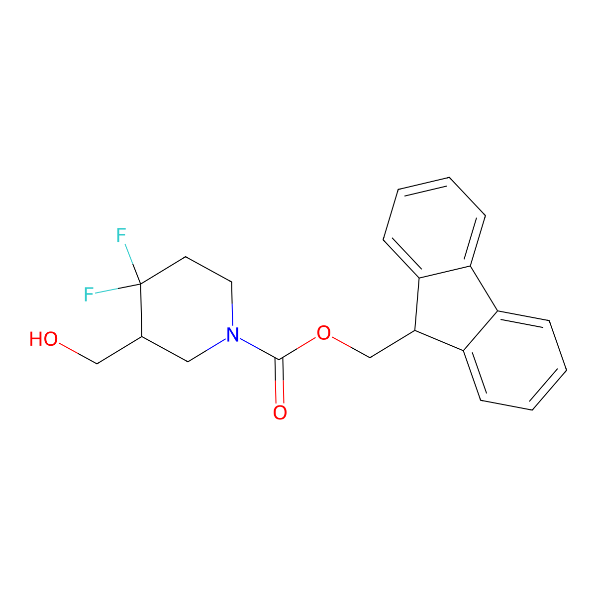 (9H-fluoren-9-yl)methyl 4,4-difluoro-3-(hydroxymethyl)piperidine-1-carboxylate molecular structure, CAS 2023535-74-0