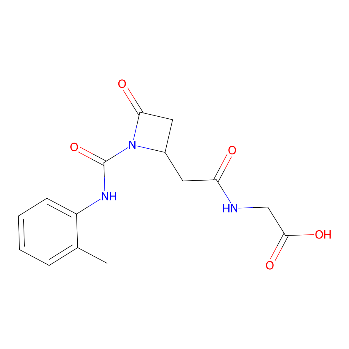 2-(2-(4-Oxo-1-(o-tolylcarbamoyl)azetidin-2-yl)acetamido)acetic acid molecular structure, CAS 2023788-40-9
