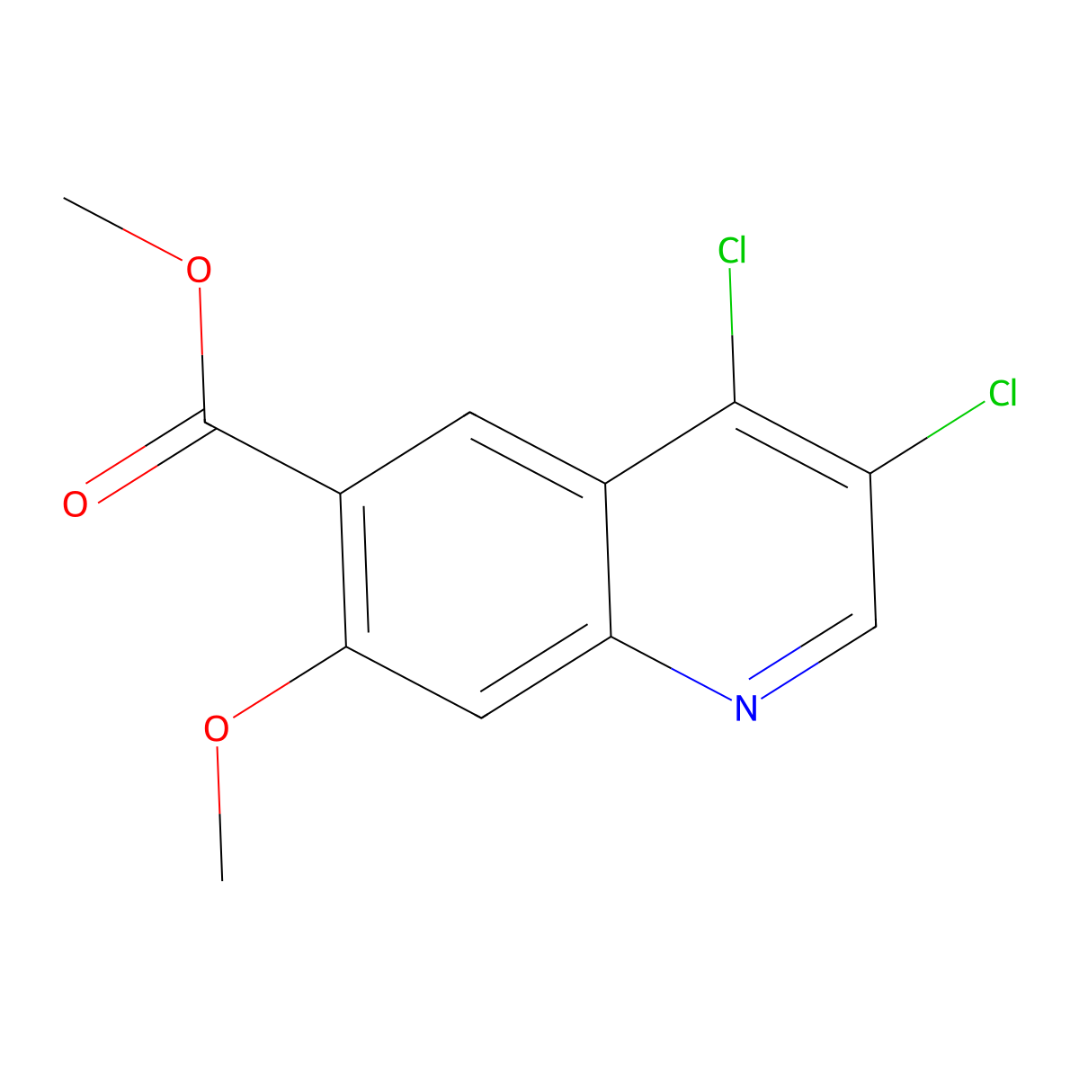 Methyl 3,4-dichloro-7-methoxyquinoline-6-carboxylate molecular structure, CAS 2023826-20-0