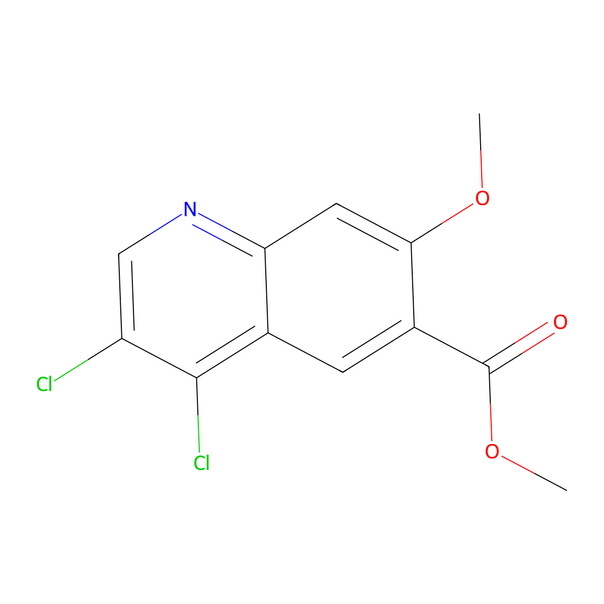Methyl 3,4-dichloro-7-methoxyquinoline-6-carboxylate molecular structure, CAS 2023826-20-0