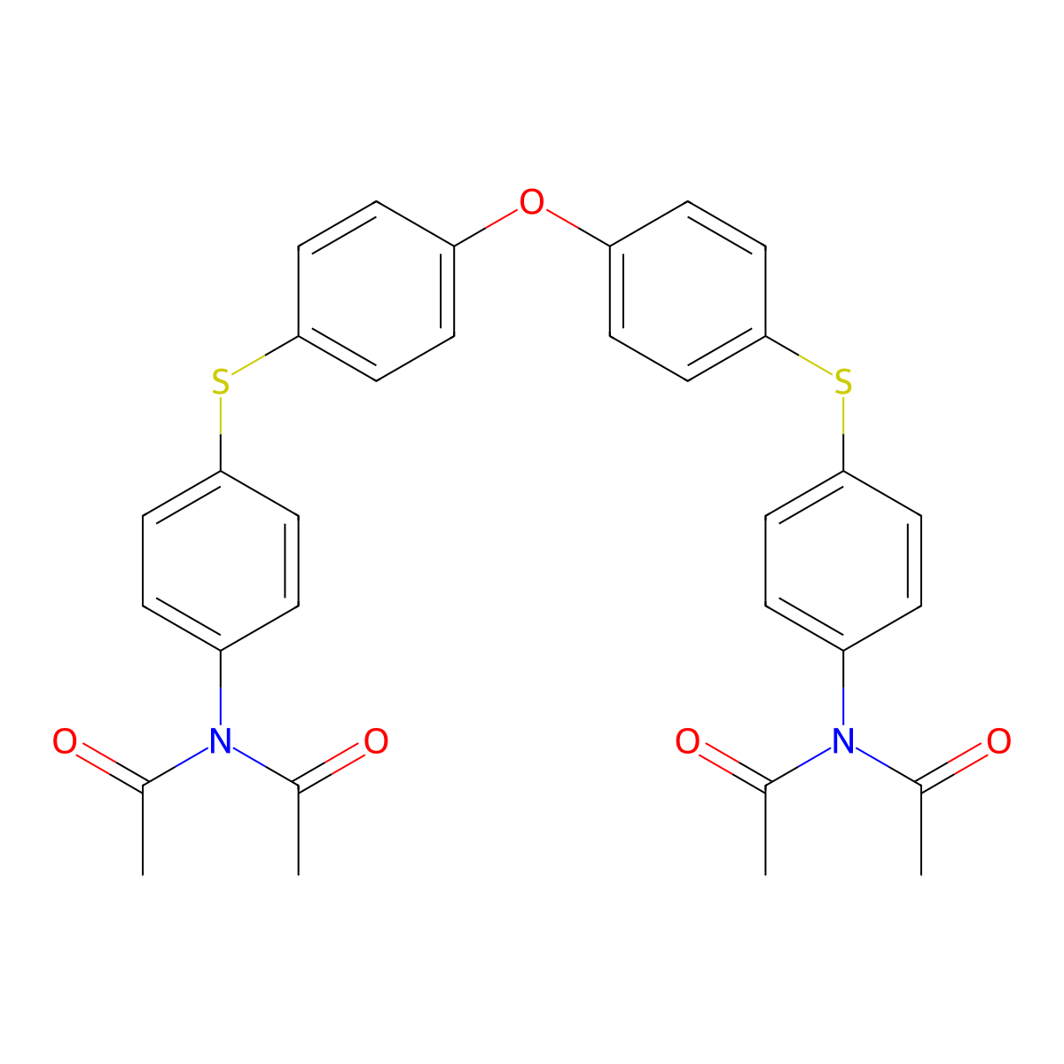 N-acetyl-N-[4-[4-[4-[4-(diacetylamino)phenyl]sulfanylphenoxy]phenyl]sulfanylphenyl]acetamide molecular structure, CAS 202396-00-7