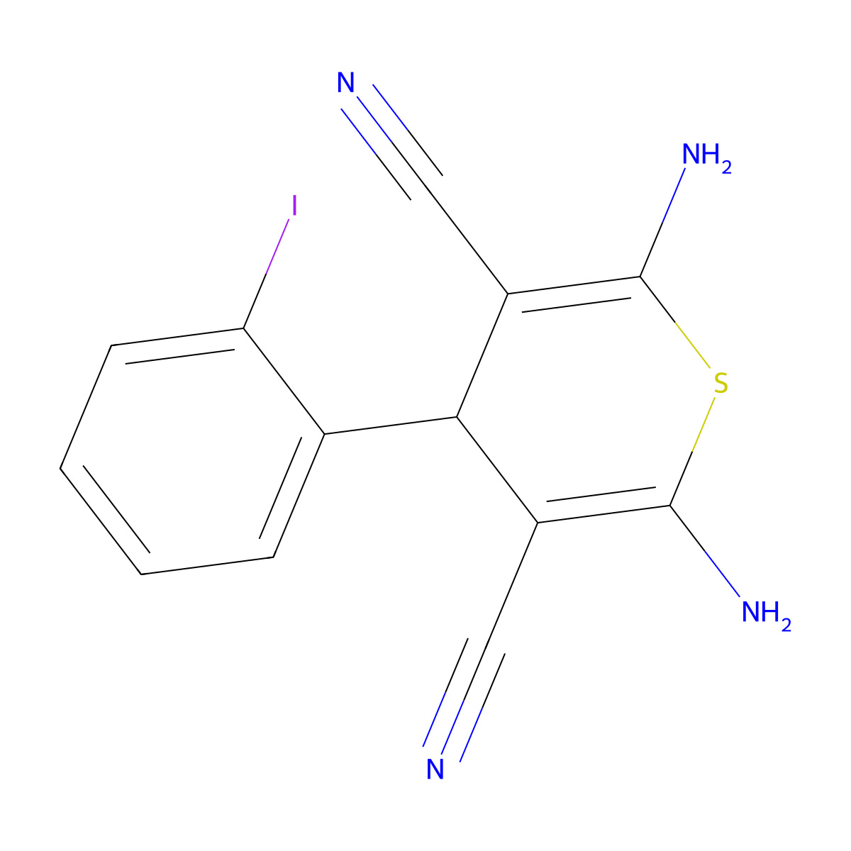 2,6-Diamino-4-(2-iodophenyl)-4H-thiopyran-3,5-dicarbonitrile molecular structure, CAS 202405-54-7
