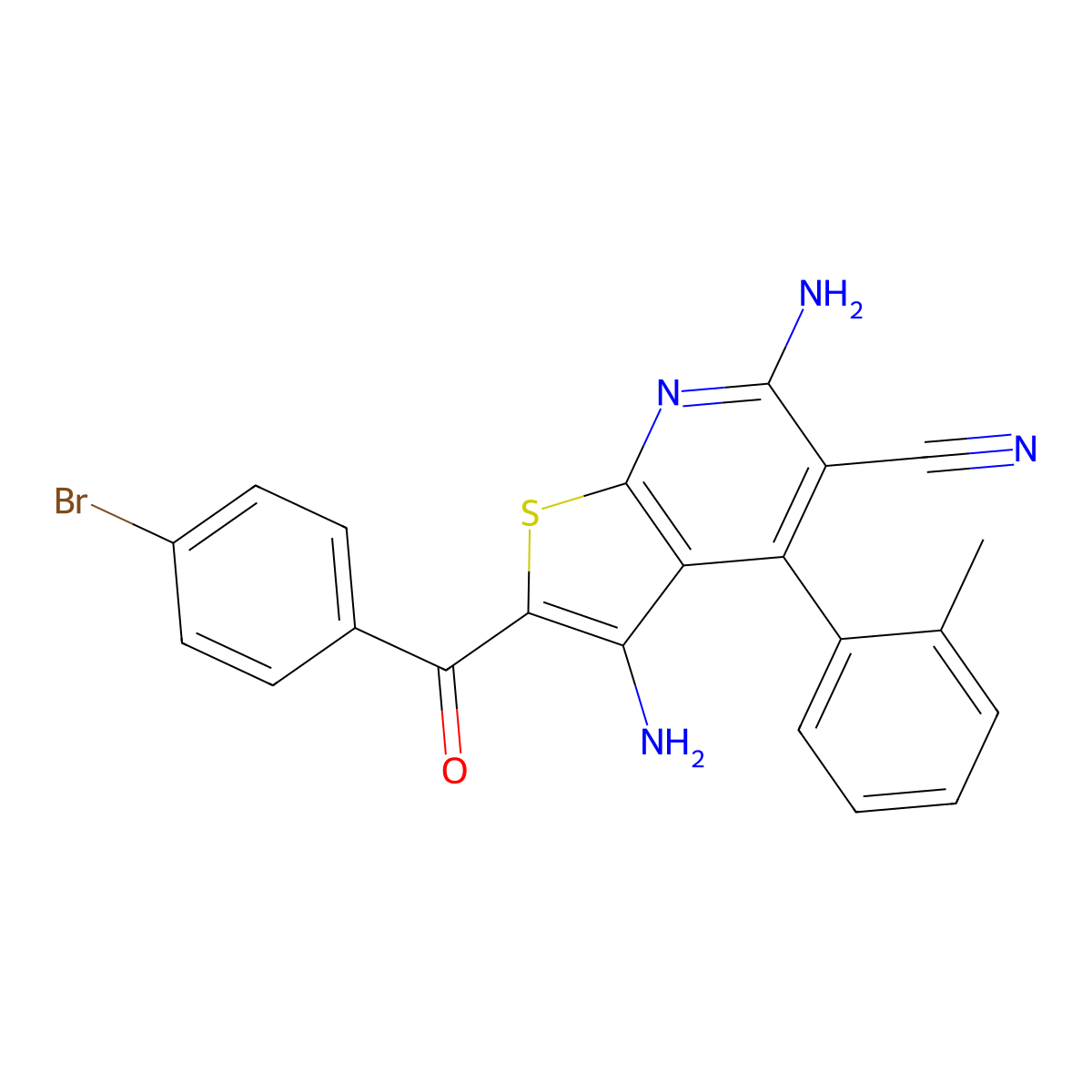 3,6-Diamino-2-(4-bromobenzoyl)-4-(2-methylphenyl)thieno[2,3-b]pyridine-5-carbonitrile molecular structure, CAS 202405-76-3
