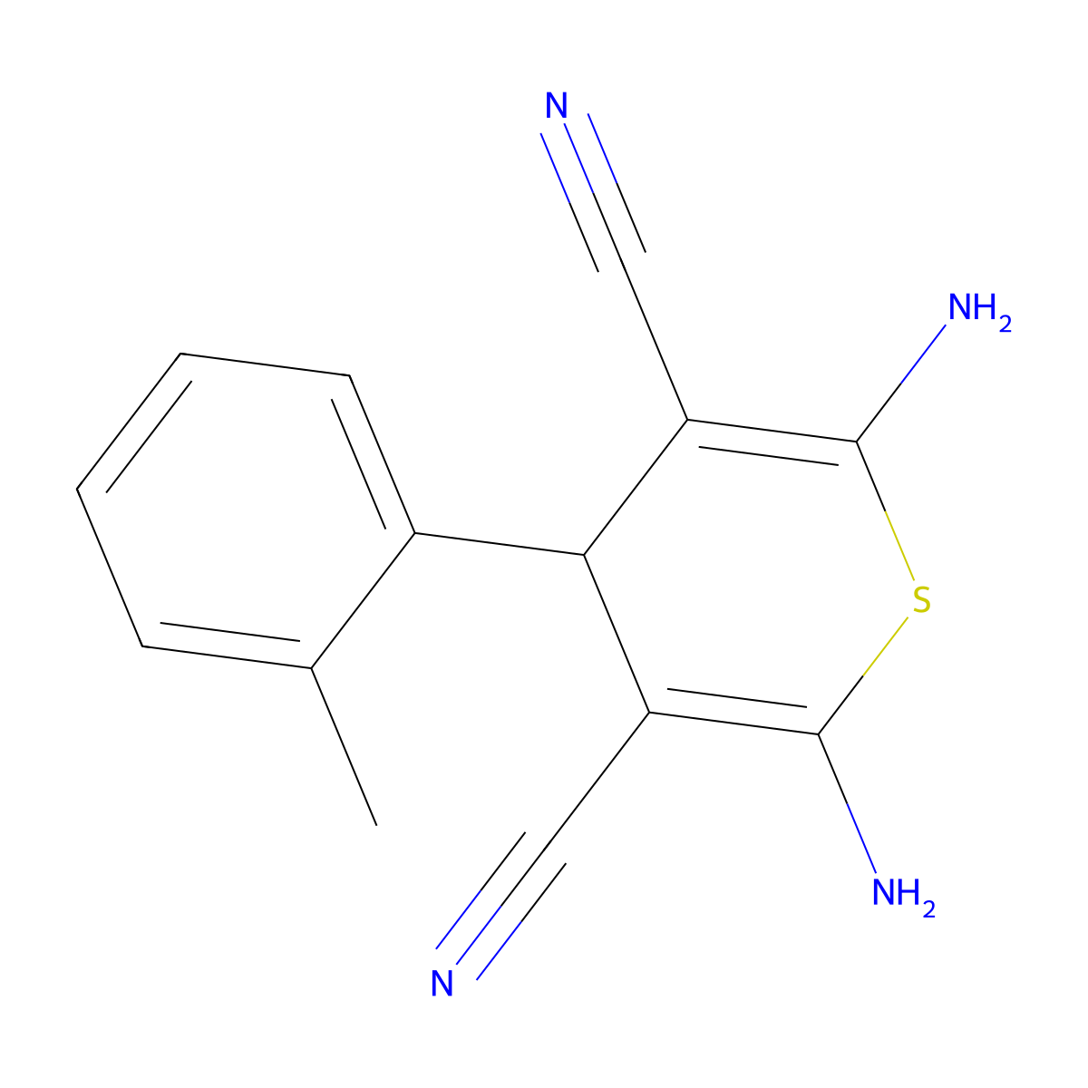 2,6-diamino-4-(2-methylphenyl)-4H-thiopyran-3,5-dicarbonitrile molecular structure, CAS 202405-84-3