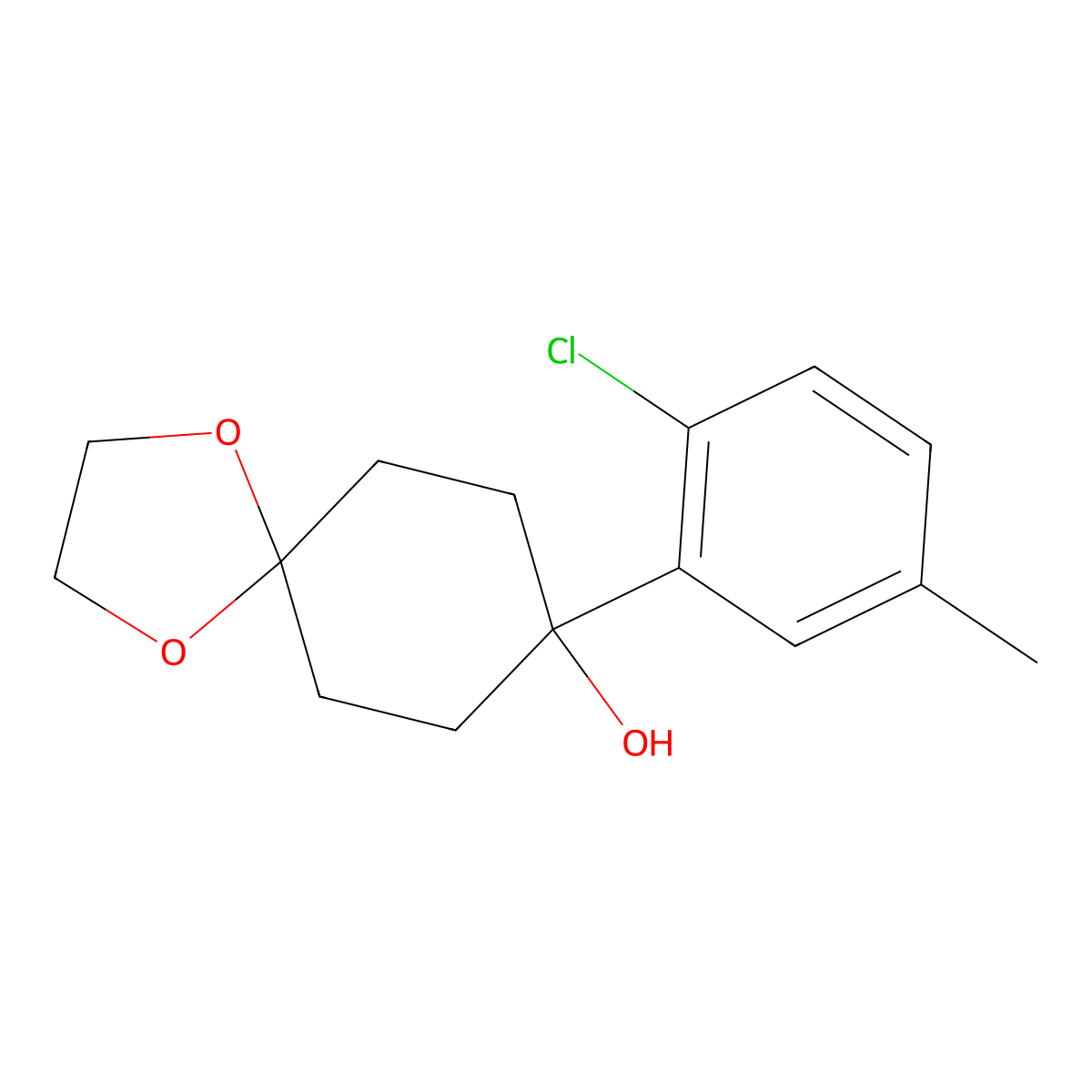 8-(2-Chloro-5-methylphenyl)-1,4-dioxaspiro[4.5]decan-8-ol molecular structure, CAS 2024099-88-3