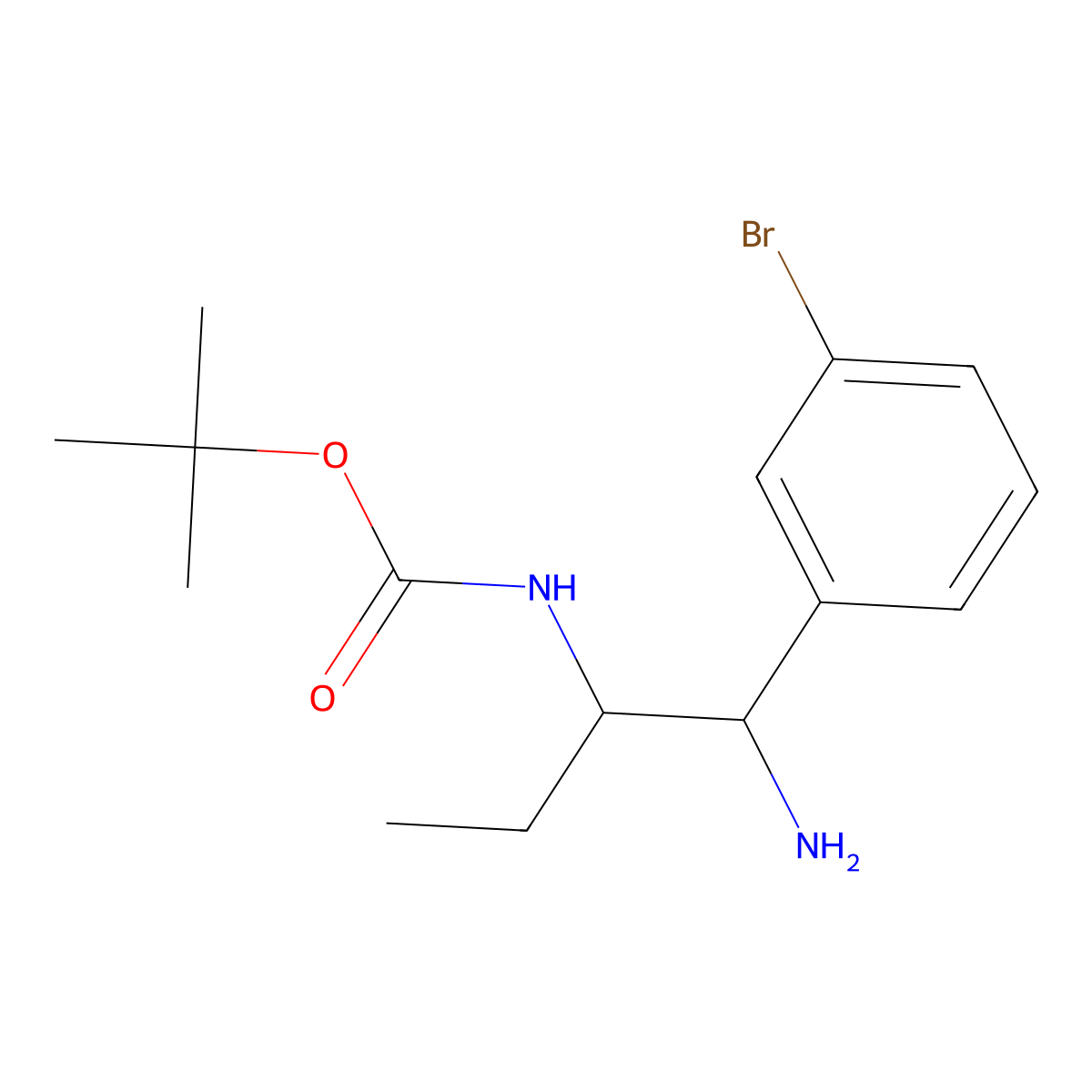 tert-butyl N-[1-amino-1-(3-bromophenyl)butan-2-yl]carbamate molecular structure, CAS 2024170-14-5