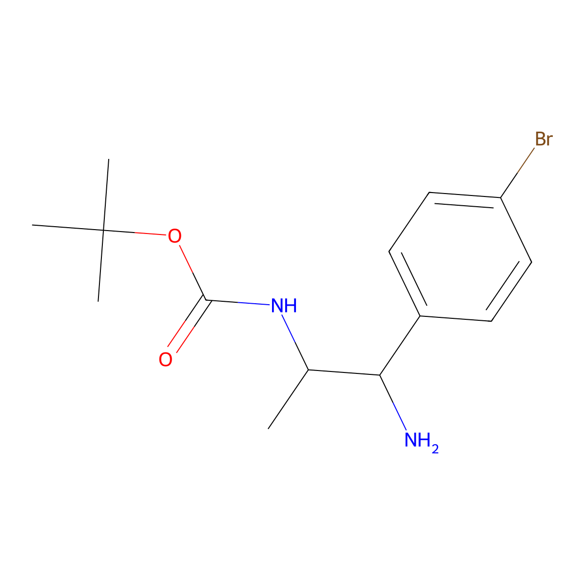 tert-butyl N-[1-amino-1-(4-bromophenyl)propan-2-yl]carbamate molecular structure, CAS 2024445-54-1