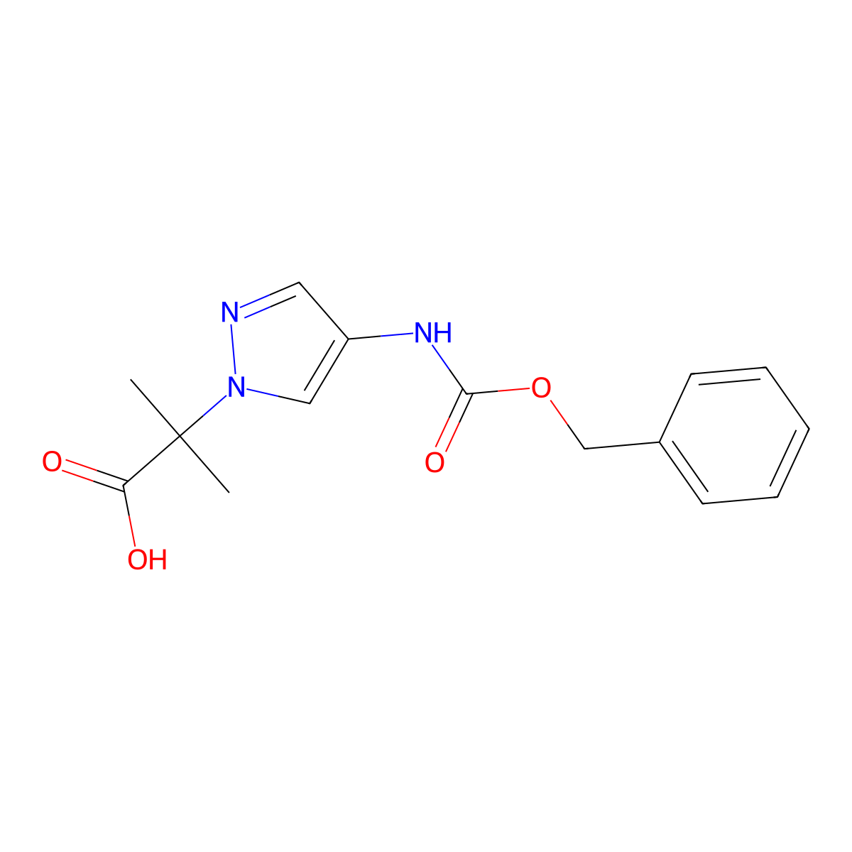 2-(4-{[(benzyloxy)carbonyl]amino}-1H-pyrazol-1-yl)-2-methylpropanoic acid molecular structure, CAS 2024499-79-2
