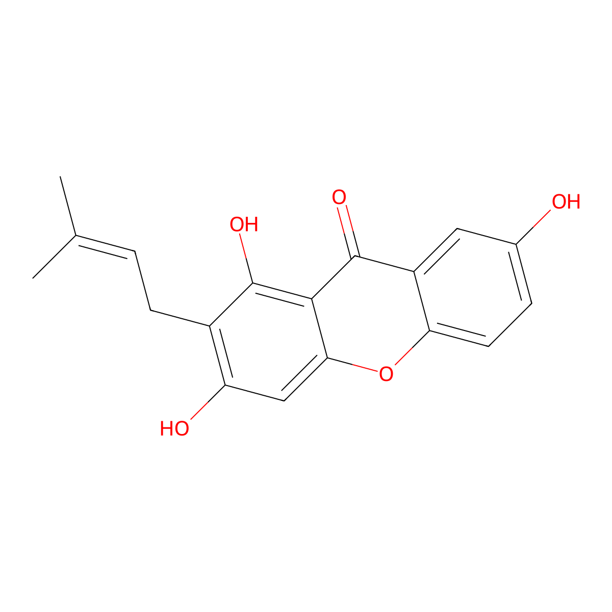 1,3,7-Trihydroxy-2-(3-methylbut-2-enyl)-xanthone molecular structure, CAS 20245-39-0