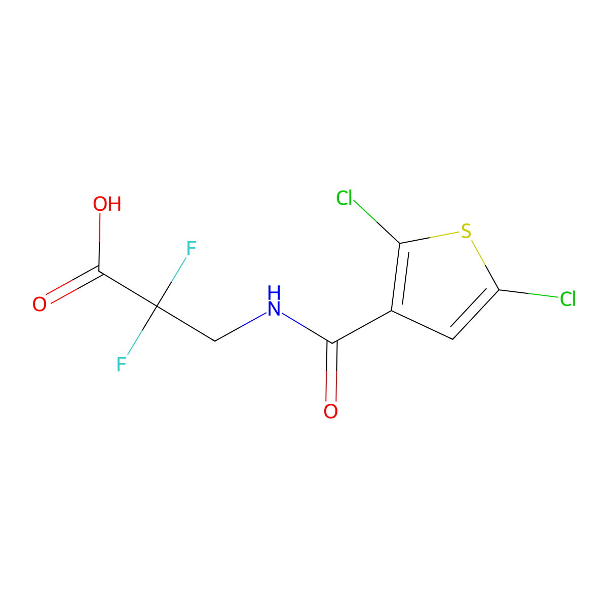 3-[(2,5-Dichlorothiophen-3-yl)formamido]-2,2-difluoropropanoicacid molecular structure, CAS 2024642-74-6